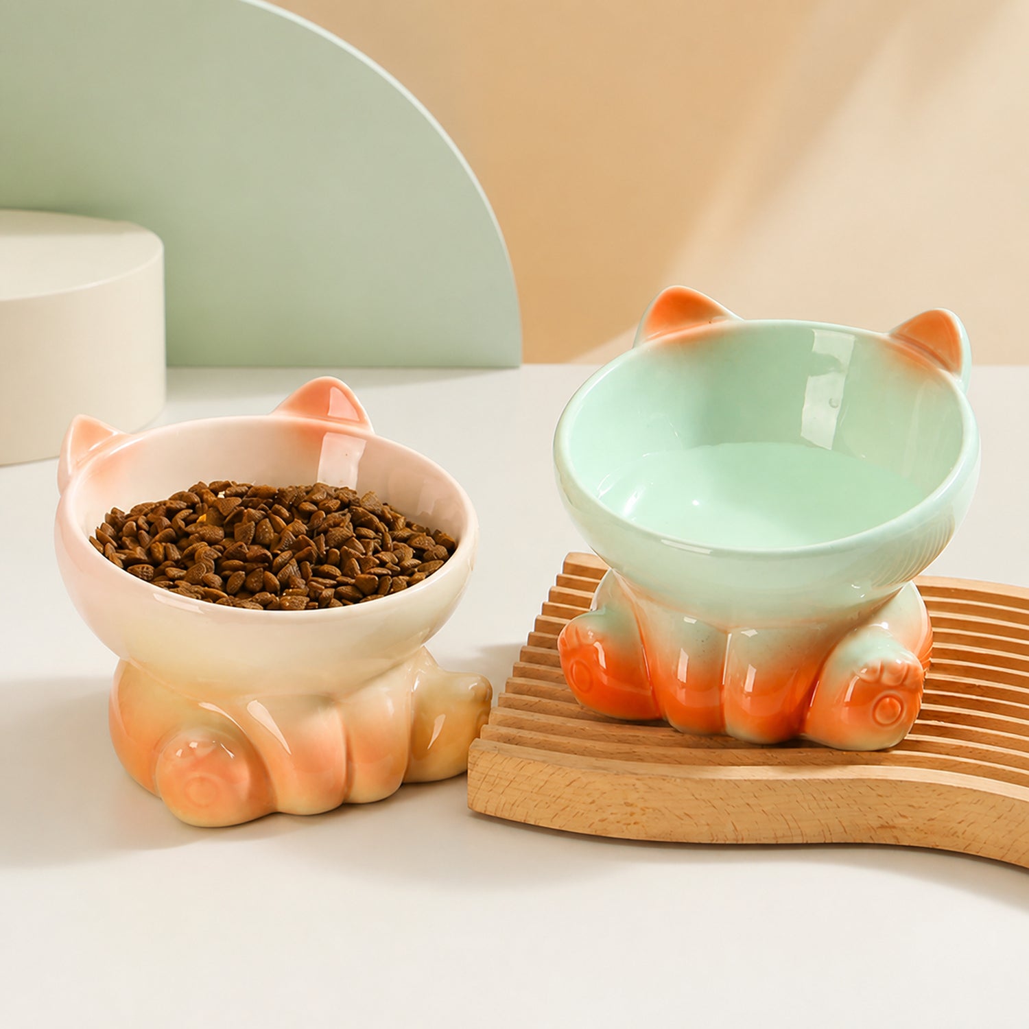 Raised Ceramic Cat Bowl | 15° Tilted Whisker-Friendly Feeder