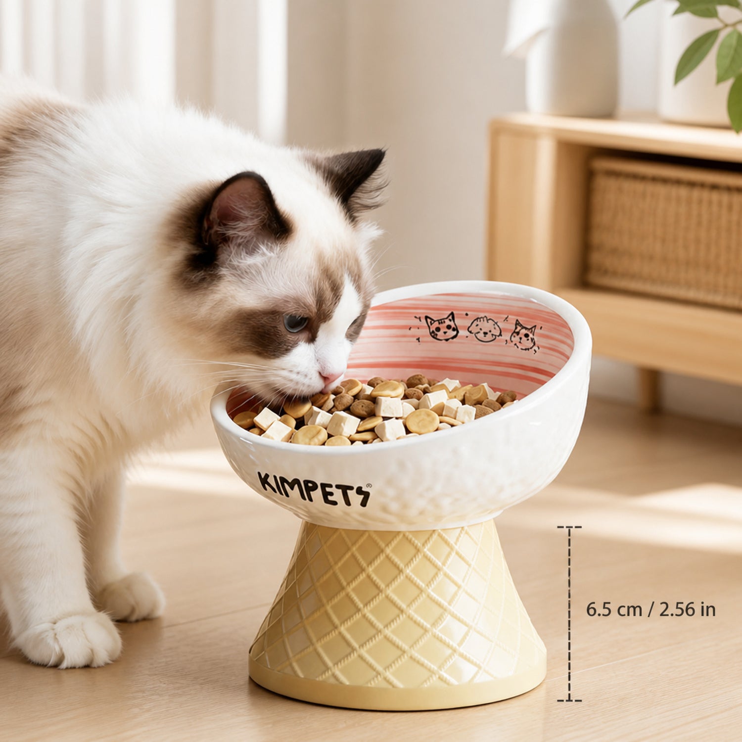 Sweet Cone Elevated Ceramic Pet Bowl Set of 2 | Raised Cat & Dog Feeders | Easy Clean