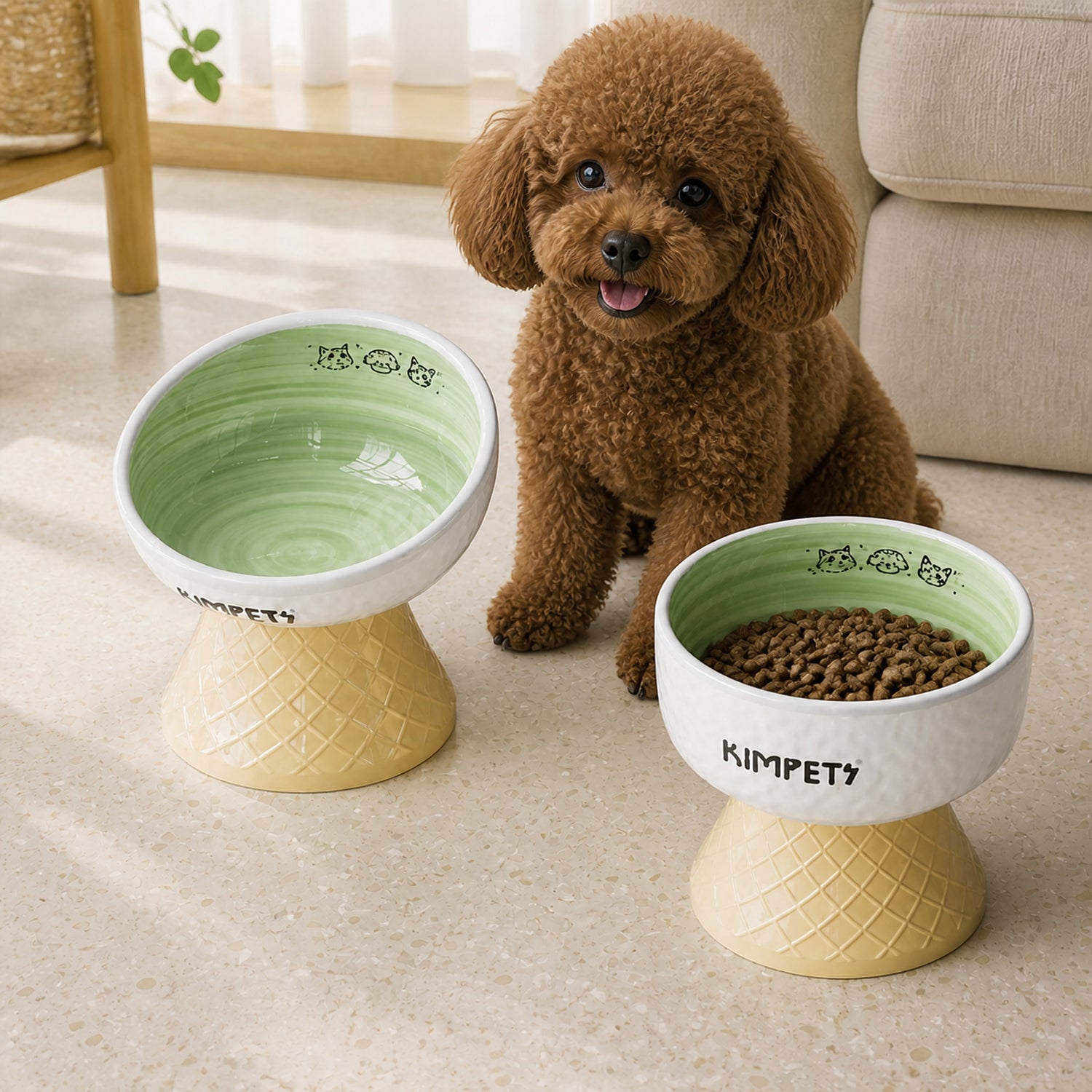 Sweet Cone Elevated Ceramic Pet Bowl Set of 2 | Raised Cat & Dog Feeders | Easy Clean