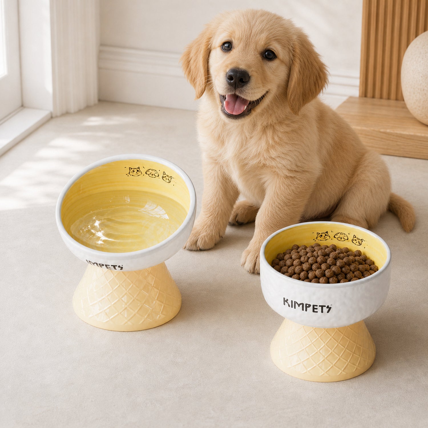 Sweet Cone Elevated Ceramic Pet Bowl Set of 2 | Raised Cat & Dog Feeders | Easy Clean