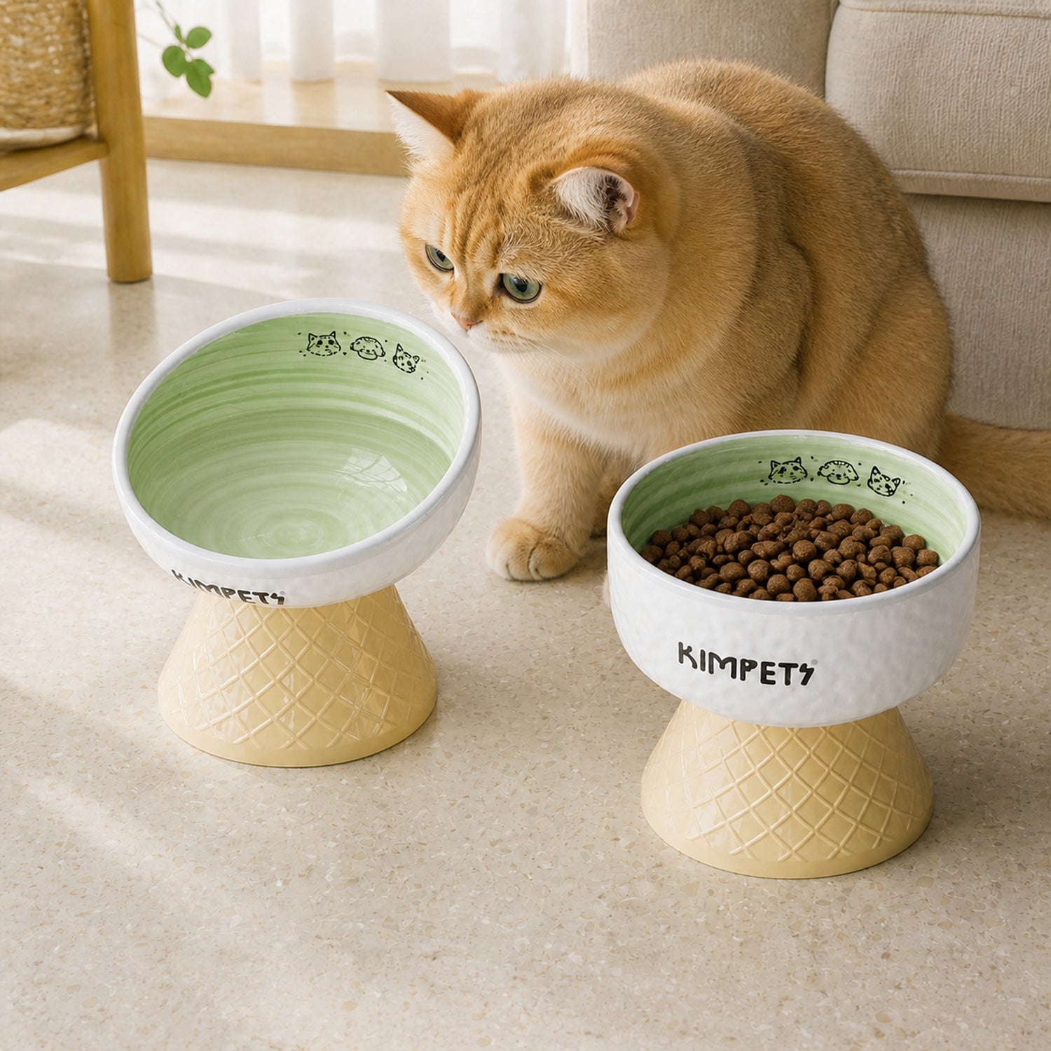 Sweet Cone Elevated Ceramic Pet Bowl Set of 2 | Raised Cat & Dog Feeders | Easy Clean
