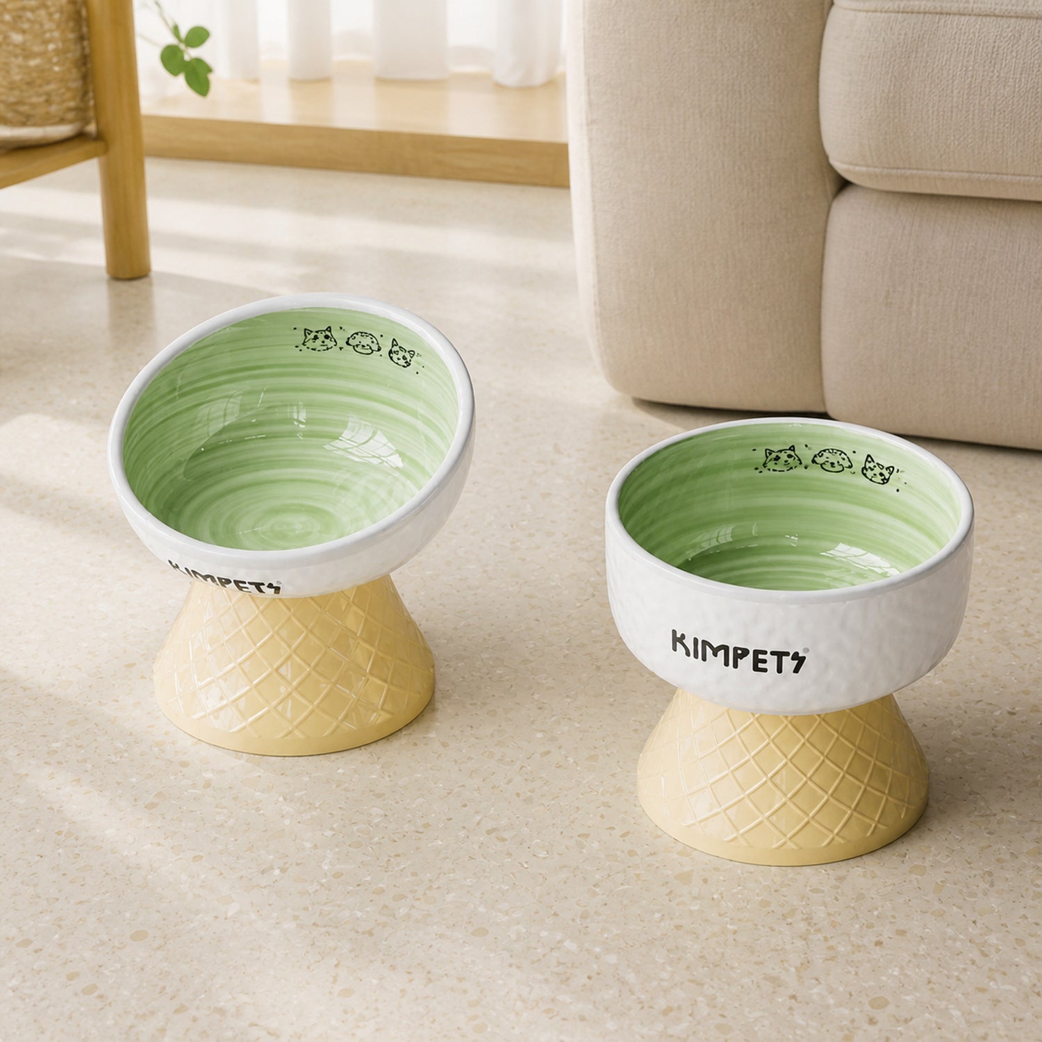 Sweet Cone Elevated Ceramic Pet Bowl Set of 2 | Raised Cat & Dog Feeders | Easy Clean