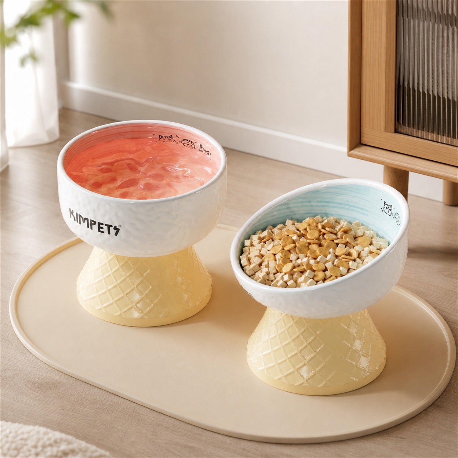 Sweet Cone Elevated Ceramic Pet Bowl Set of 2 | Raised Cat & Dog Feeders | Easy Clean