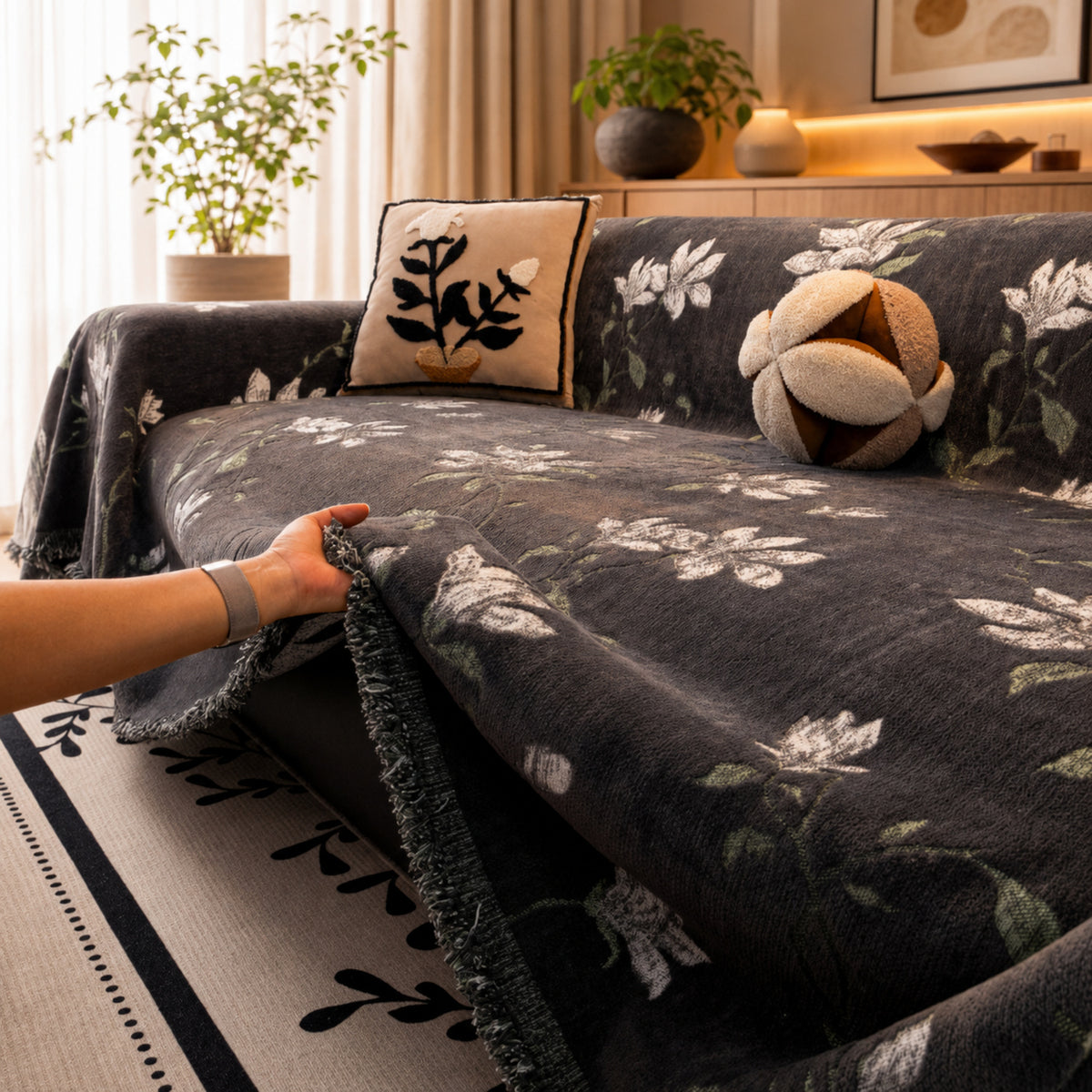 Magnolia Garden Chenille Sofa Throw | All-Season Sofa Protector