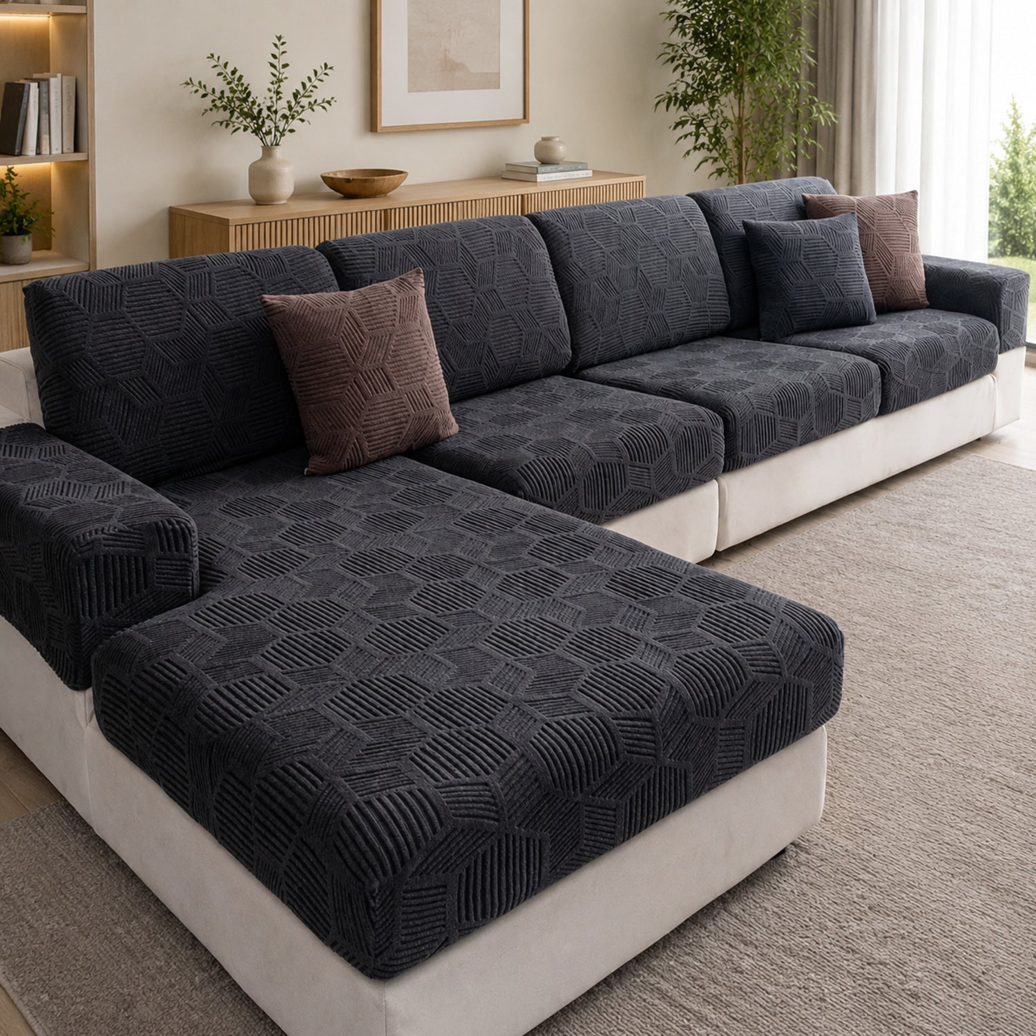 Honeycomb Stretch Sofa Protector | Water-Resistant Full-Coverage Cushion Cover