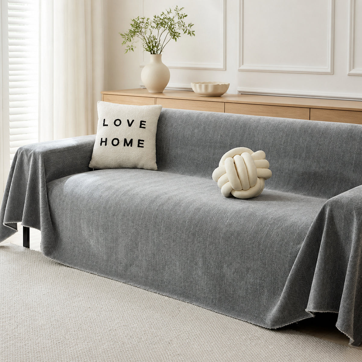 Herringbone Chenille Sofa Throw | Machine-Washable All-Season Sofa Protector