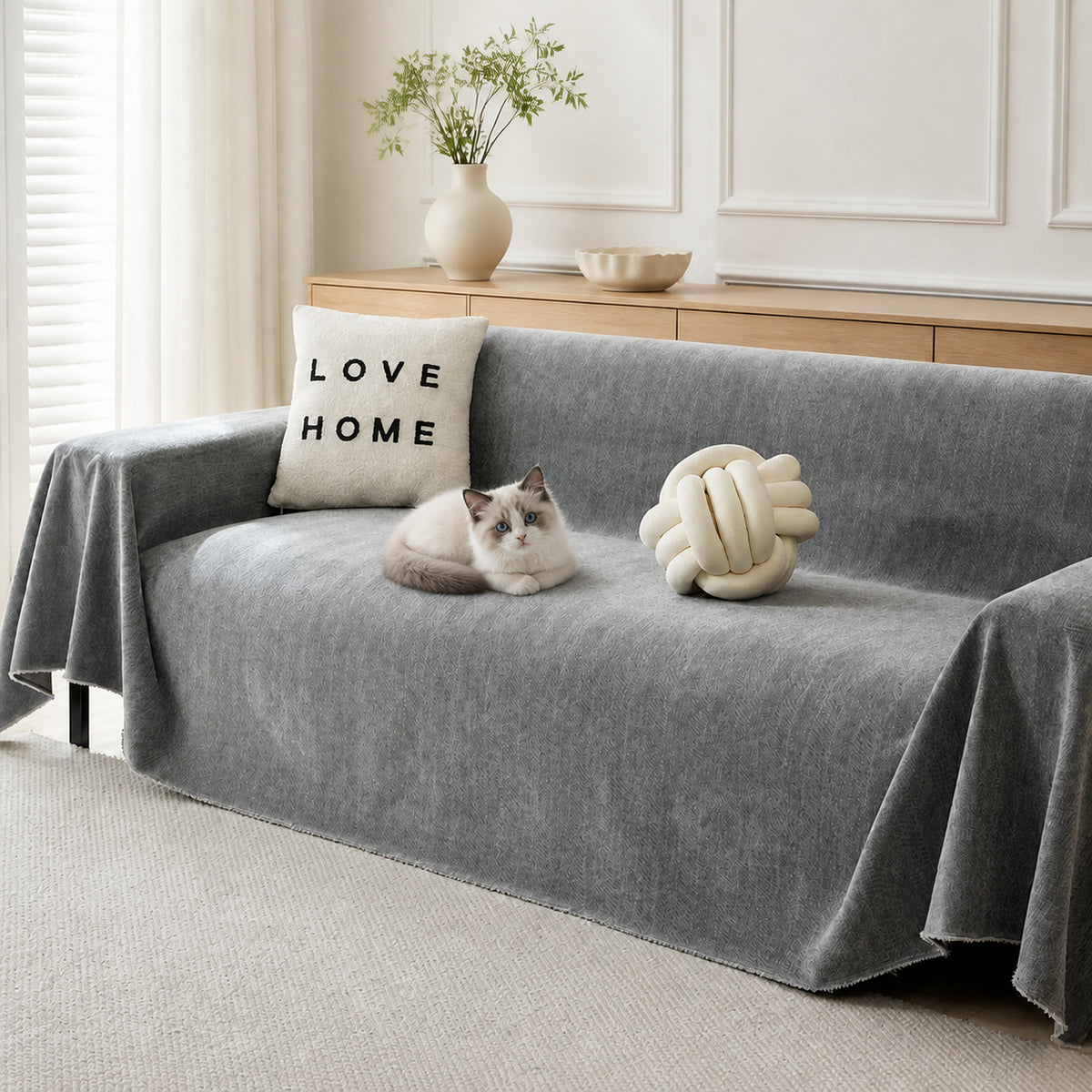 Herringbone Chenille Sofa Throw | Machine-Washable All-Season Sofa Protector