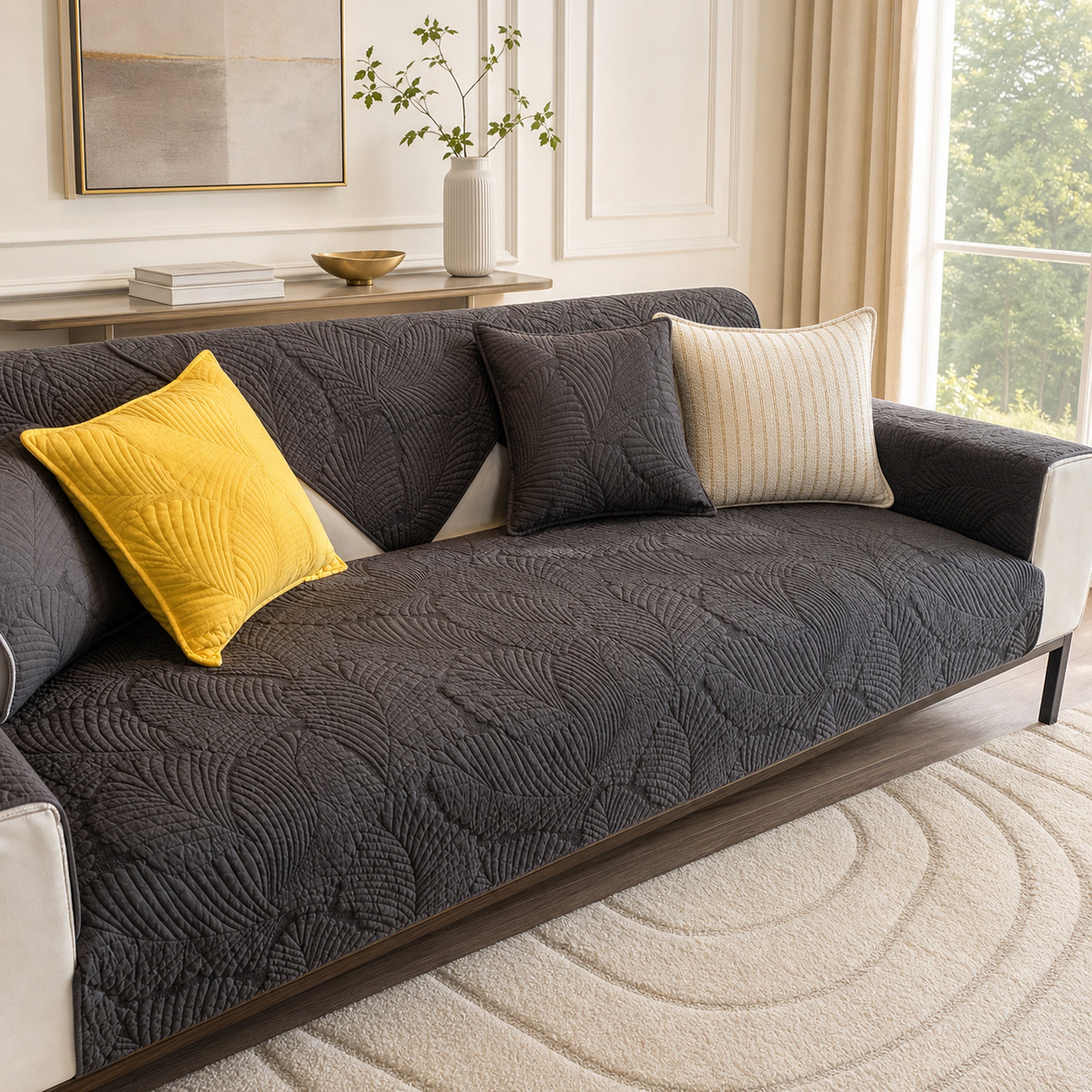 Leaf Cotton Sofa Protector | Scratch-Resistant Non-Slip Washable Cover