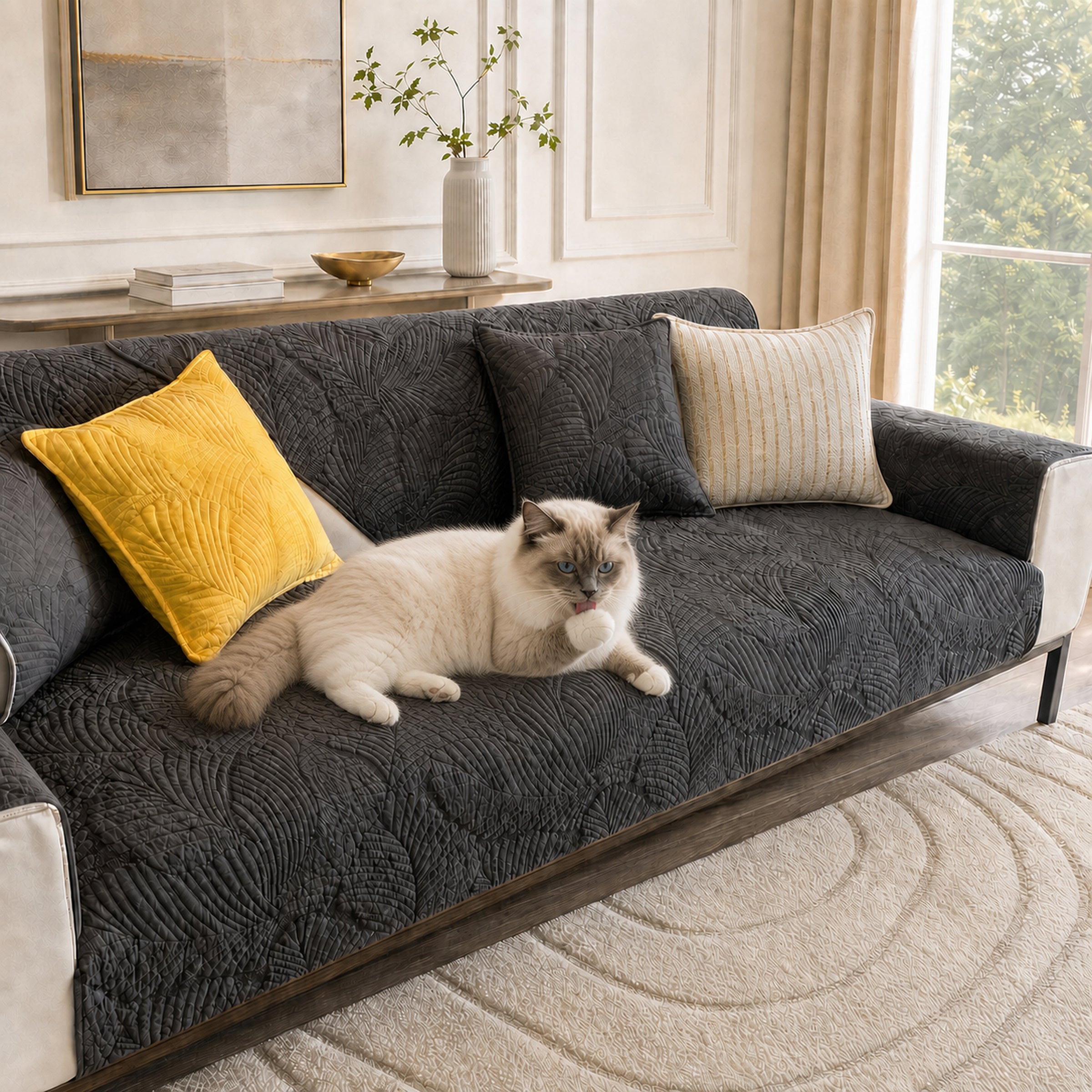 Leaf Cotton Sofa Protector | Scratch-Resistant Non-Slip Washable Cover