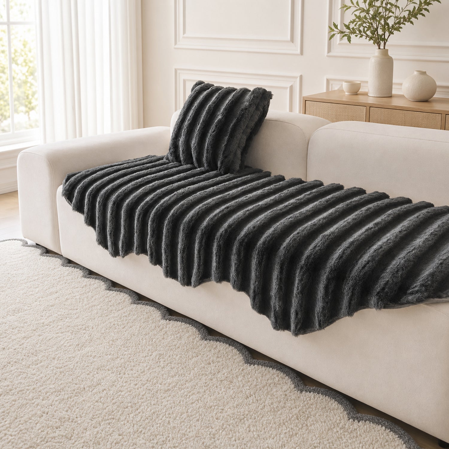 Fluffy Plush Sofa Protector | Thick Soft Non-Slip Washable Cover