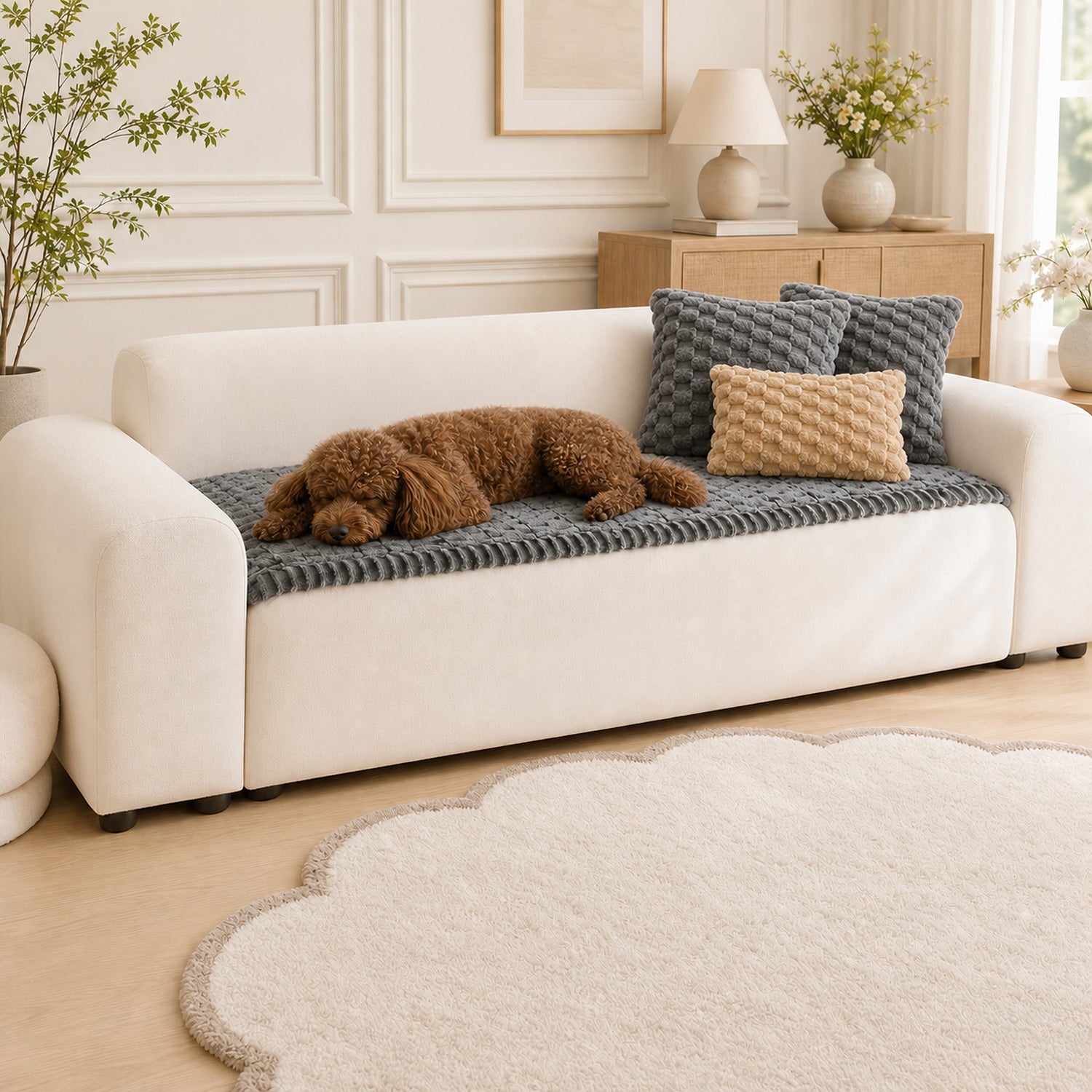 Honeycomb Plush Sofa Protector | Thick Non-Slip Washable Pet-Friendly Cover