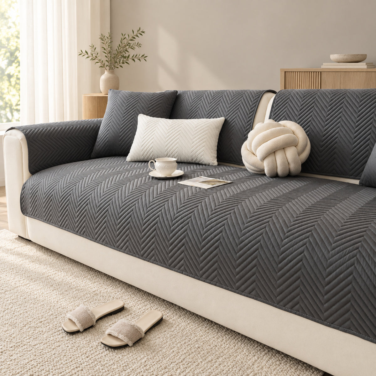 Waterproof Sofa Cover | Scratch-Resistant & Non-Slip | Herringbone Quilting