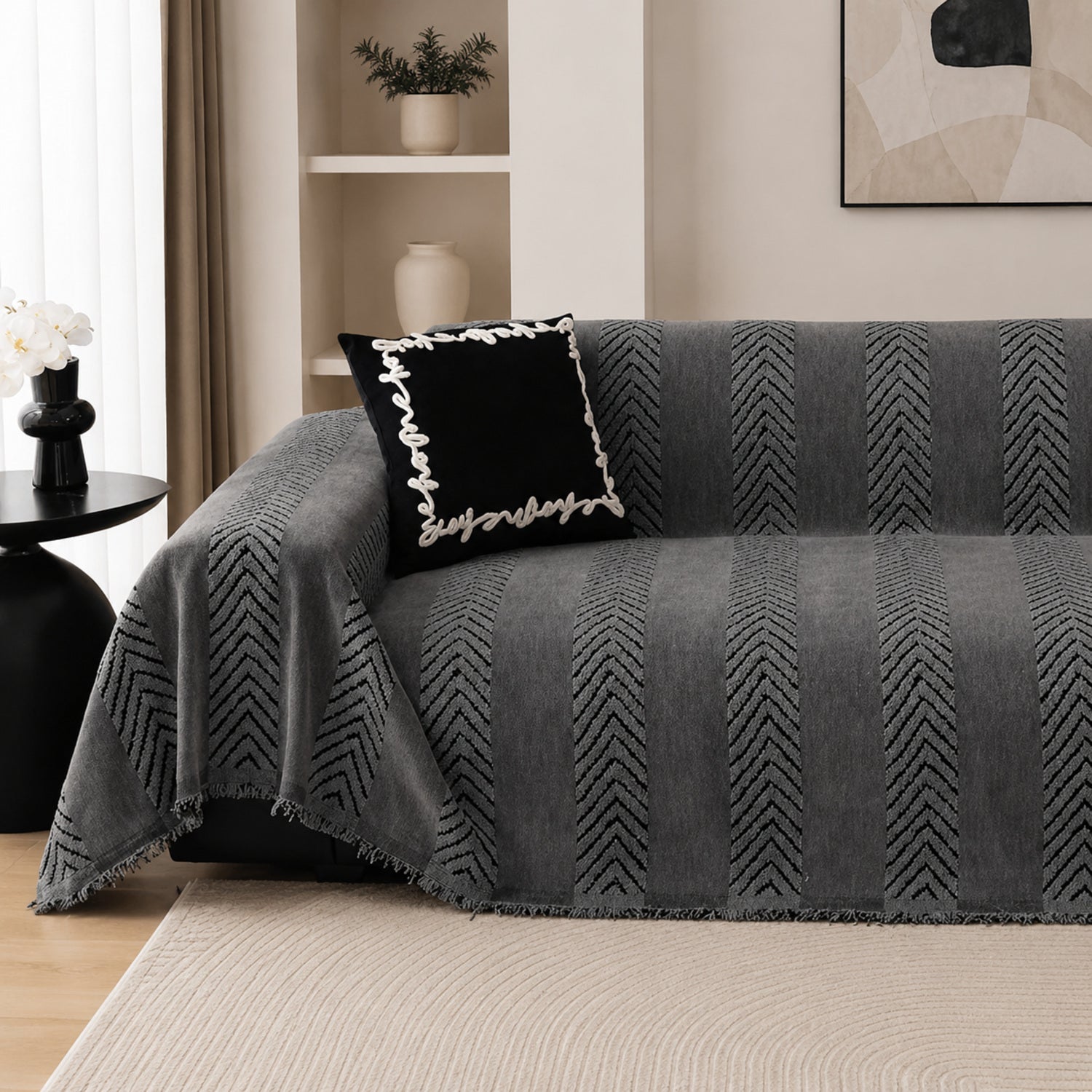 Sofa Throw | Chenille Pet Proof Couch Blanket | Non-Slip Herringbone | Washable | Dog & Cat Friendly