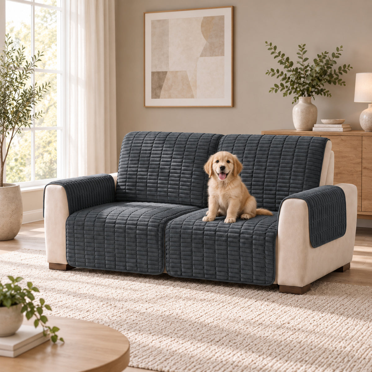 Flannel Recliner Sofa Cover | One-Piece Non-Slip Pet Protector with Elastic Straps