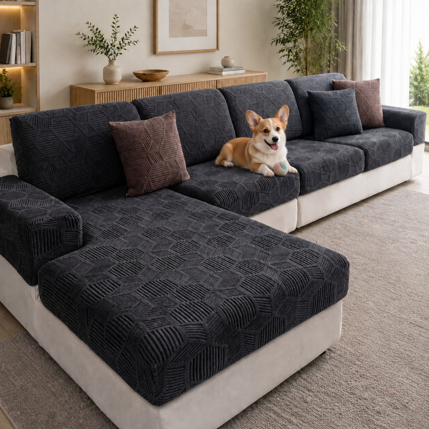 Honeycomb Stretch Sofa Protector | Water-Resistant Full-Coverage Cushion Cover