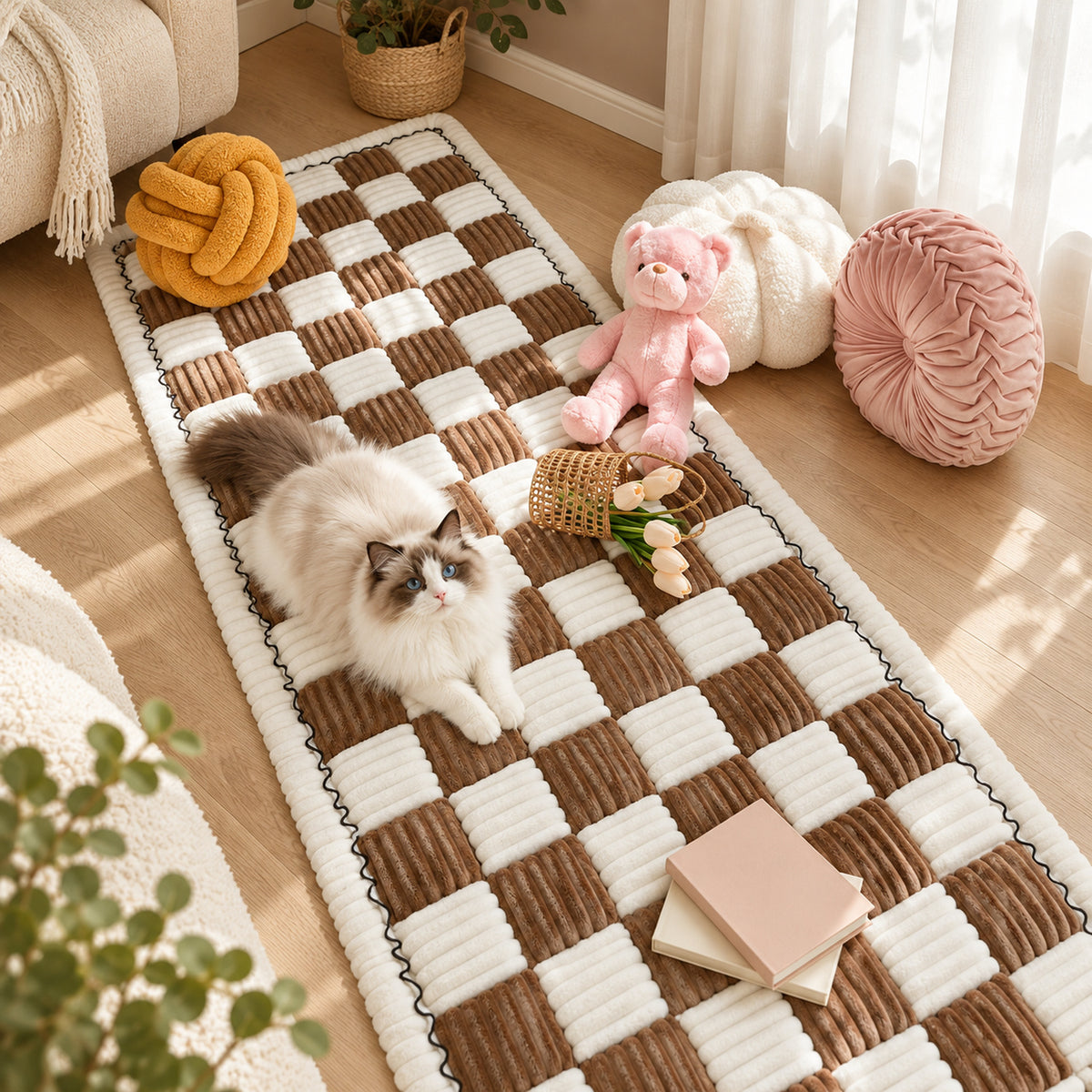 Checkerboard Sofa Cover | Non-Slip Sofa Protector | Ribbed Chenille with Soft Padding