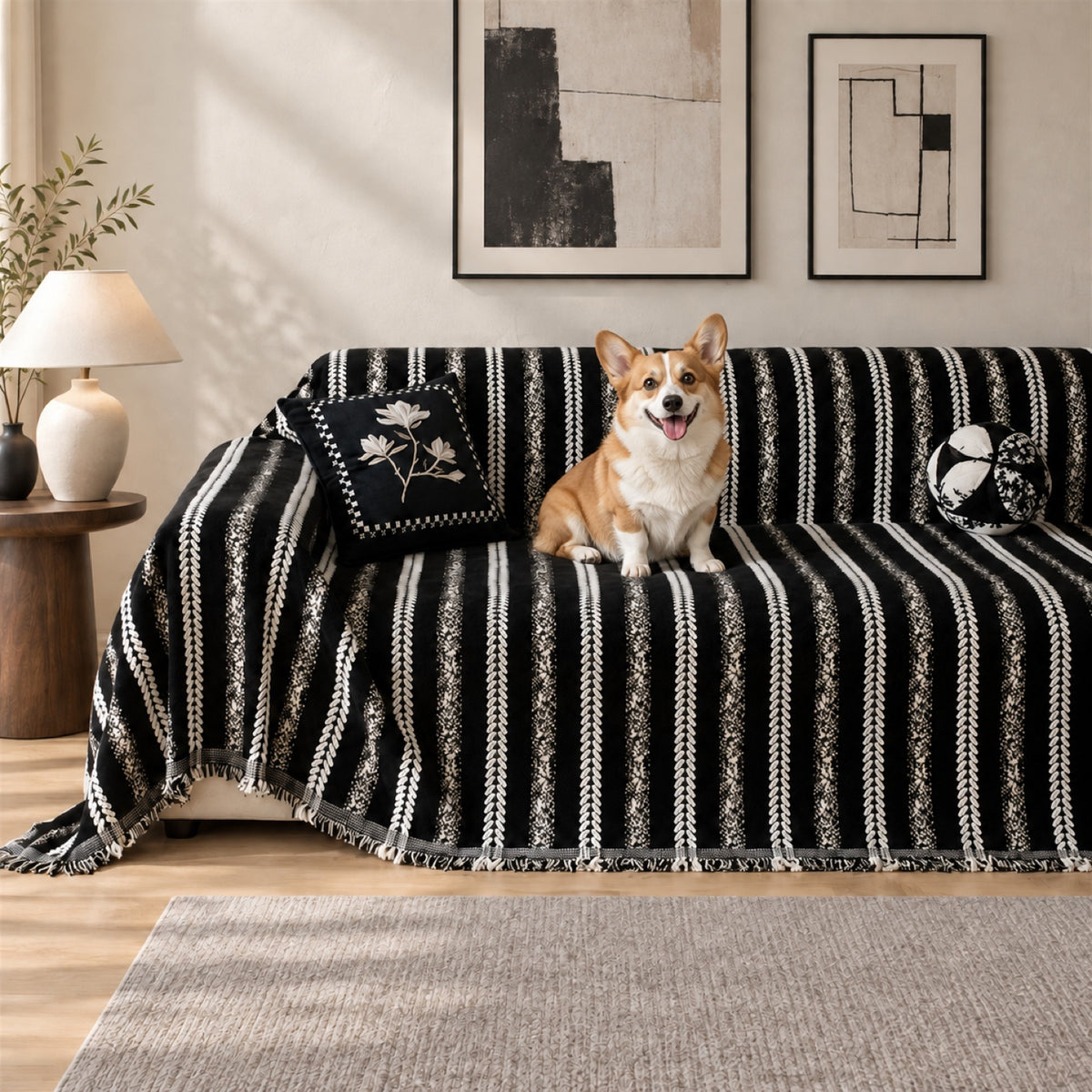 Sofa Cover & Chenille Sofa Throw | Cable Stripe | Washable | For All Seasons