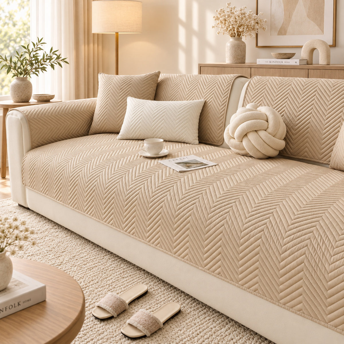 Waterproof Sofa Cover | Scratch-Resistant & Non-Slip | Herringbone Quilting