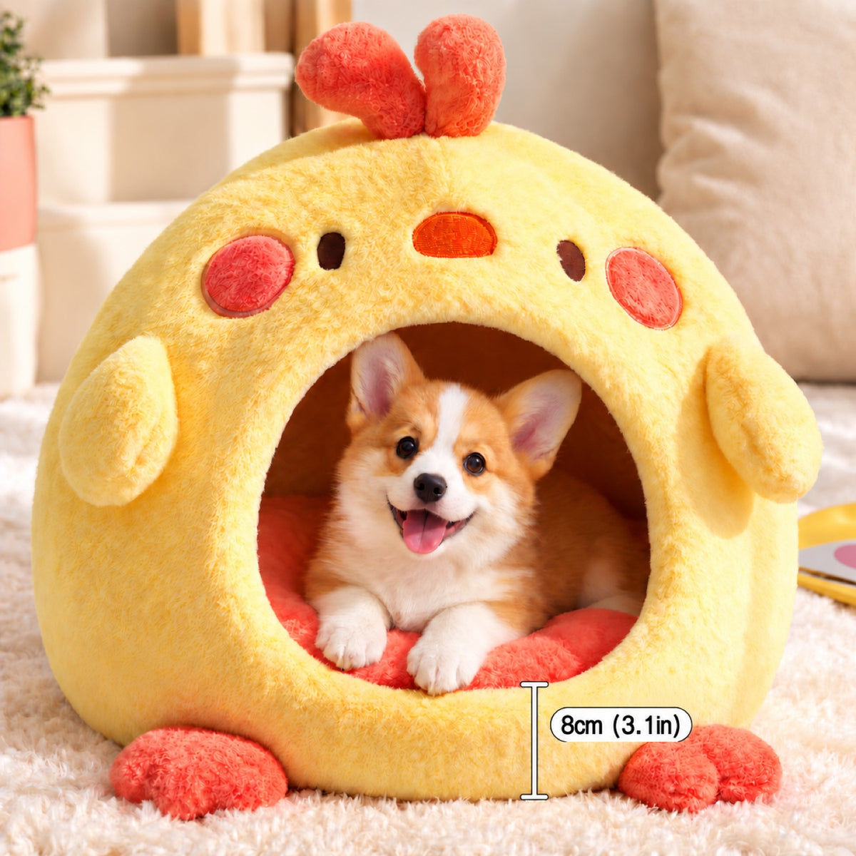 Chick-Shaped Cat Bed & Small Dog Bed | Washable Plush, Non-Slip Base