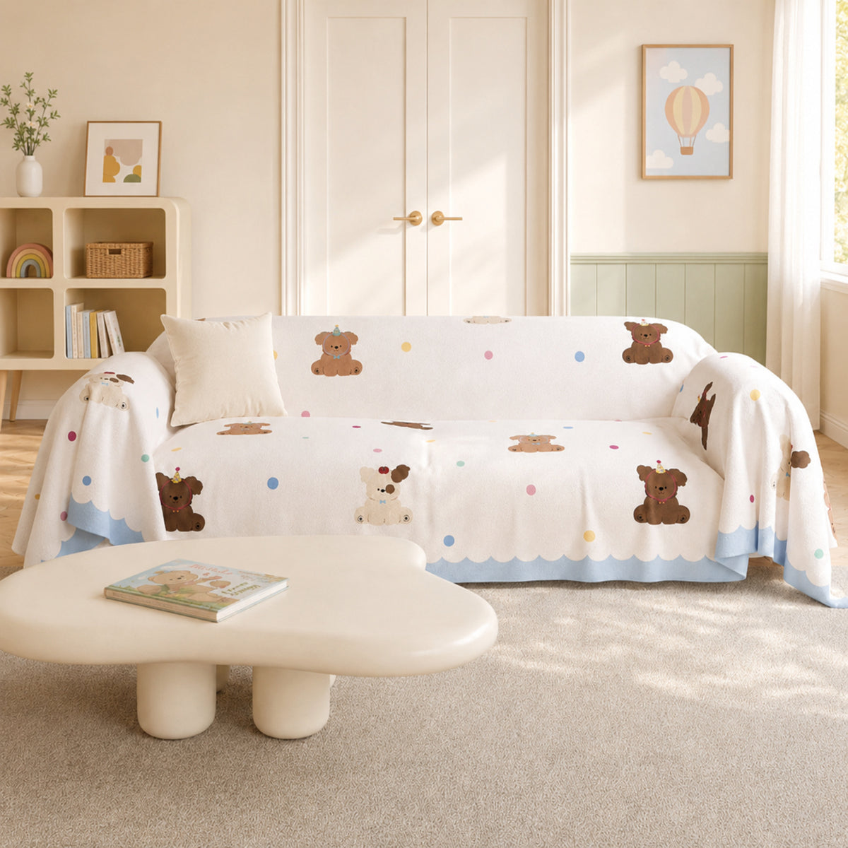 Birthday Puppy Sofa Throw | Linen-Look Fabric | Washable Anti-Pilling Sofa Protector
