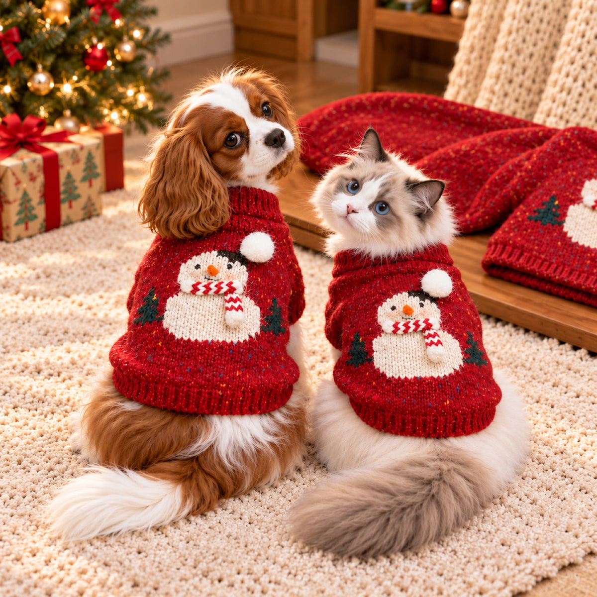 Snowman Christmas Jumper for Dog & Cat | Knitted Pet Sweater
