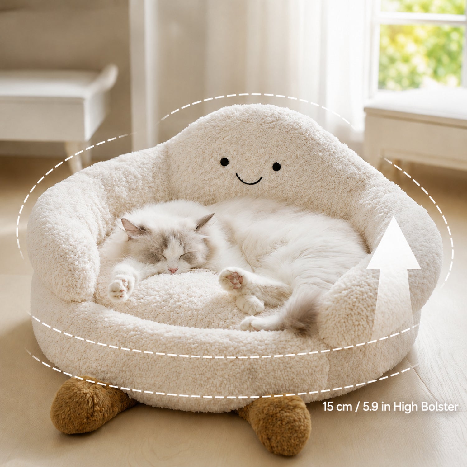 Cloud Pet Bed | All-Season Plush | Washable Bolster for Cats & Small Dogs