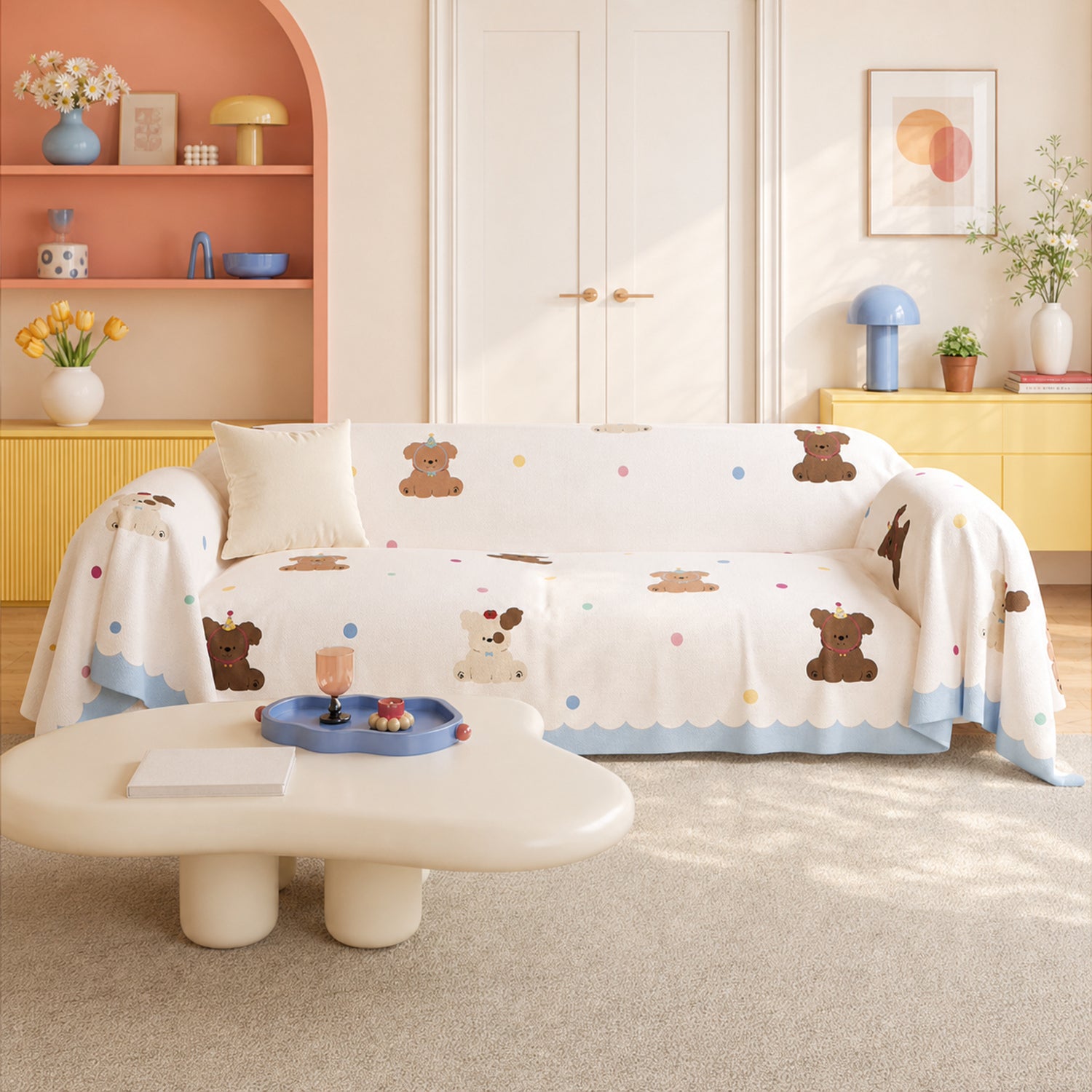 Birthday Puppy Sofa Throw | Linen-Look Fabric | Washable Anti-Pilling Sofa Protector