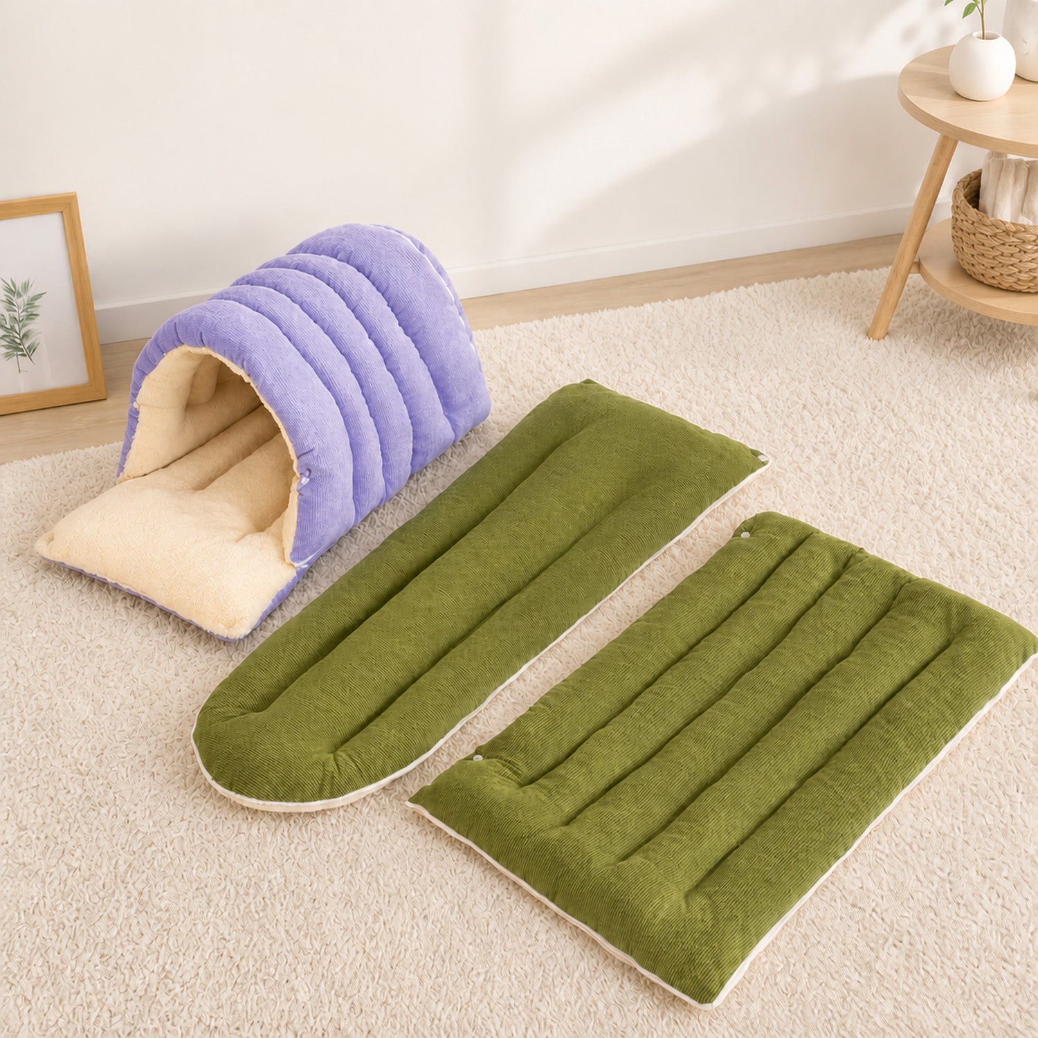 Cosy Tunnel Cat Bed | Warm Corduroy | Removable Washable Hideaway