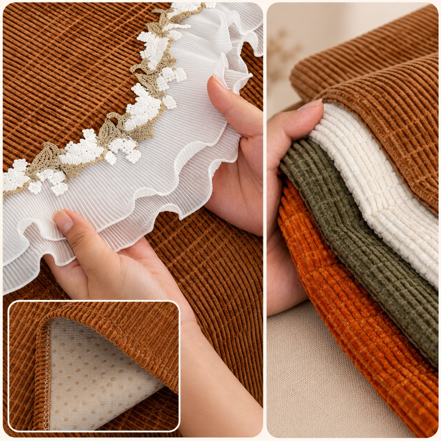 Ruffle Charm Chenille Sofa Cover | Non-Slip & Machine Washable