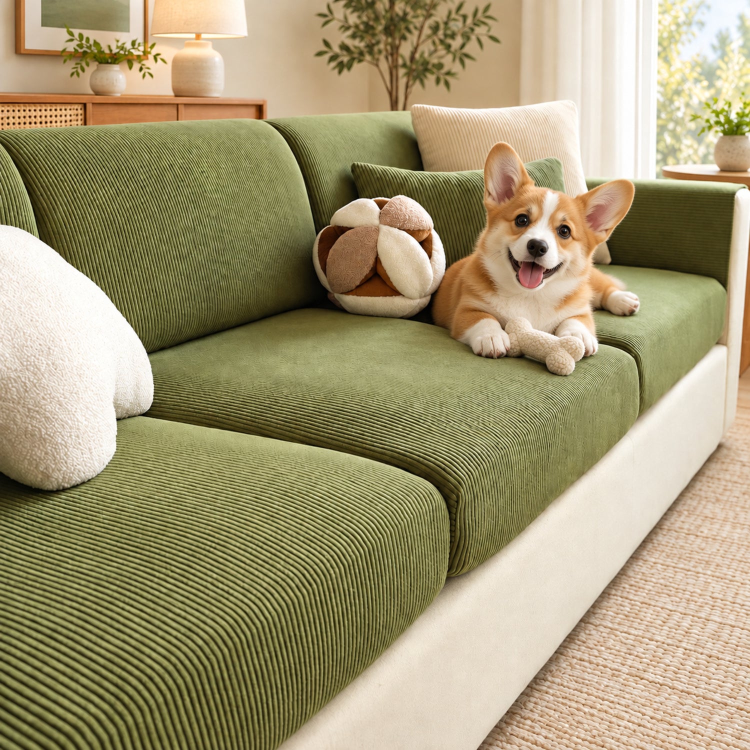 Striped Corduroy Stretch Sofa Cushion Covers | Scratch-Resistant Washable Sofa Protector