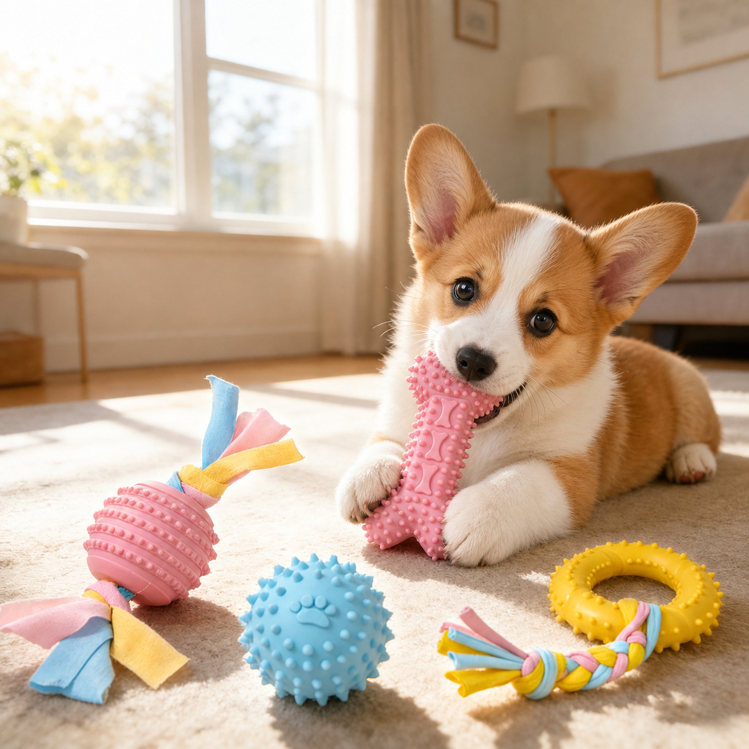 4-Piece Dog Chew Toy Set | Teeth Cleaning & Interactive Puppy Teething Toys
