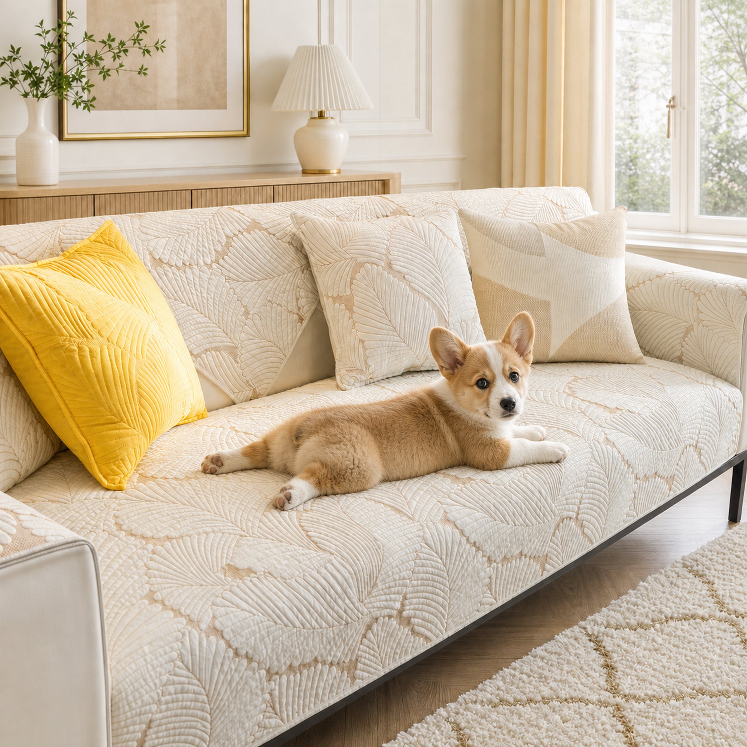 Leaf Cotton Sofa Protector | Scratch-Resistant Non-Slip Washable Cover