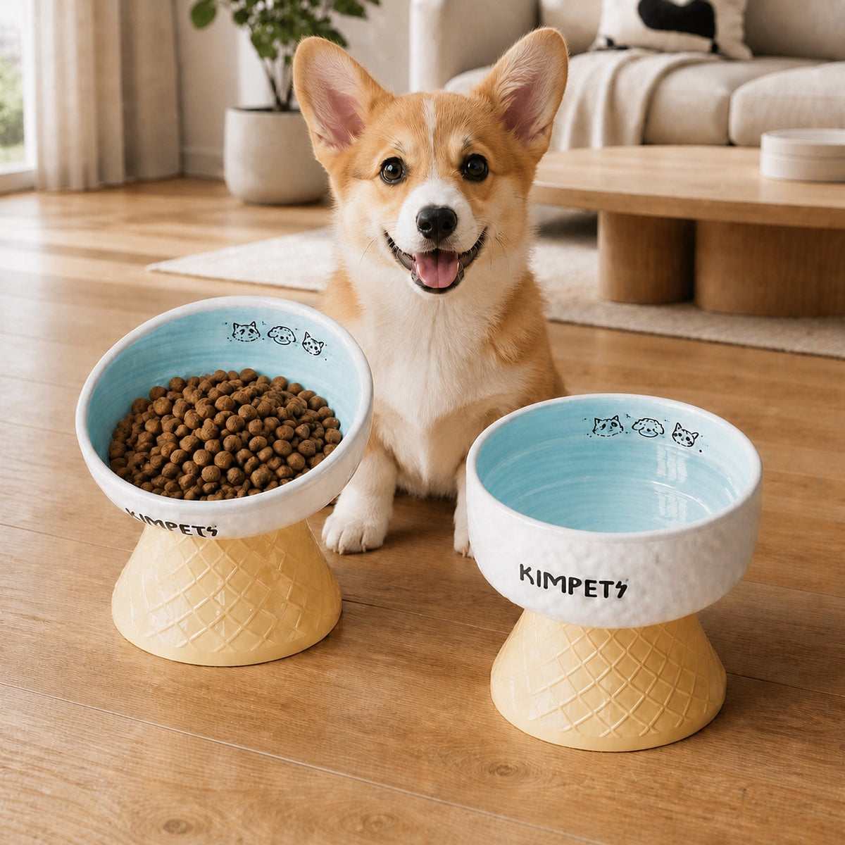 Sweet Cone Elevated Ceramic Pet Bowl Set of 2 | Raised Cat & Dog Feeders | Easy Clean