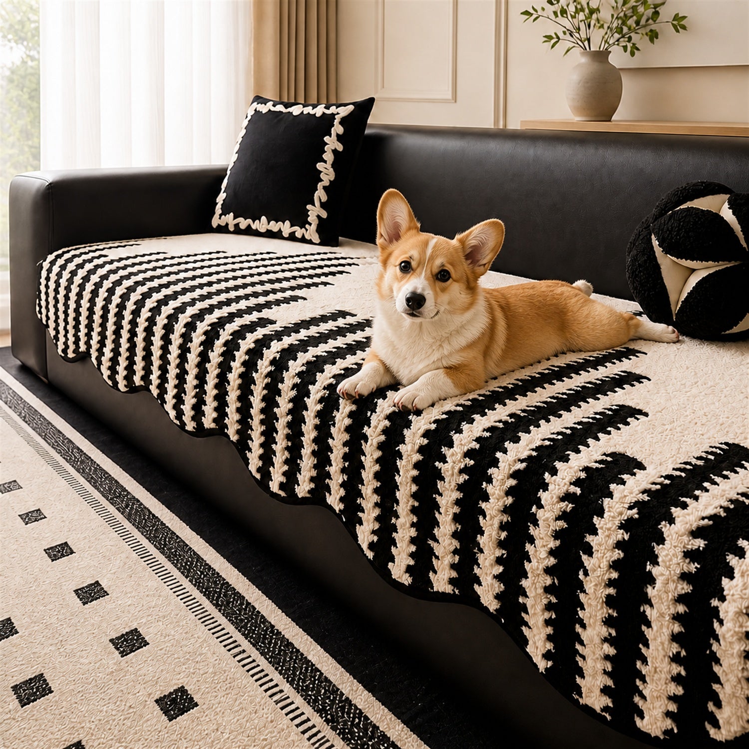 Zebra Wave Chenille Sofa Protector | Soft Non-Slip Machine-Washable Cover