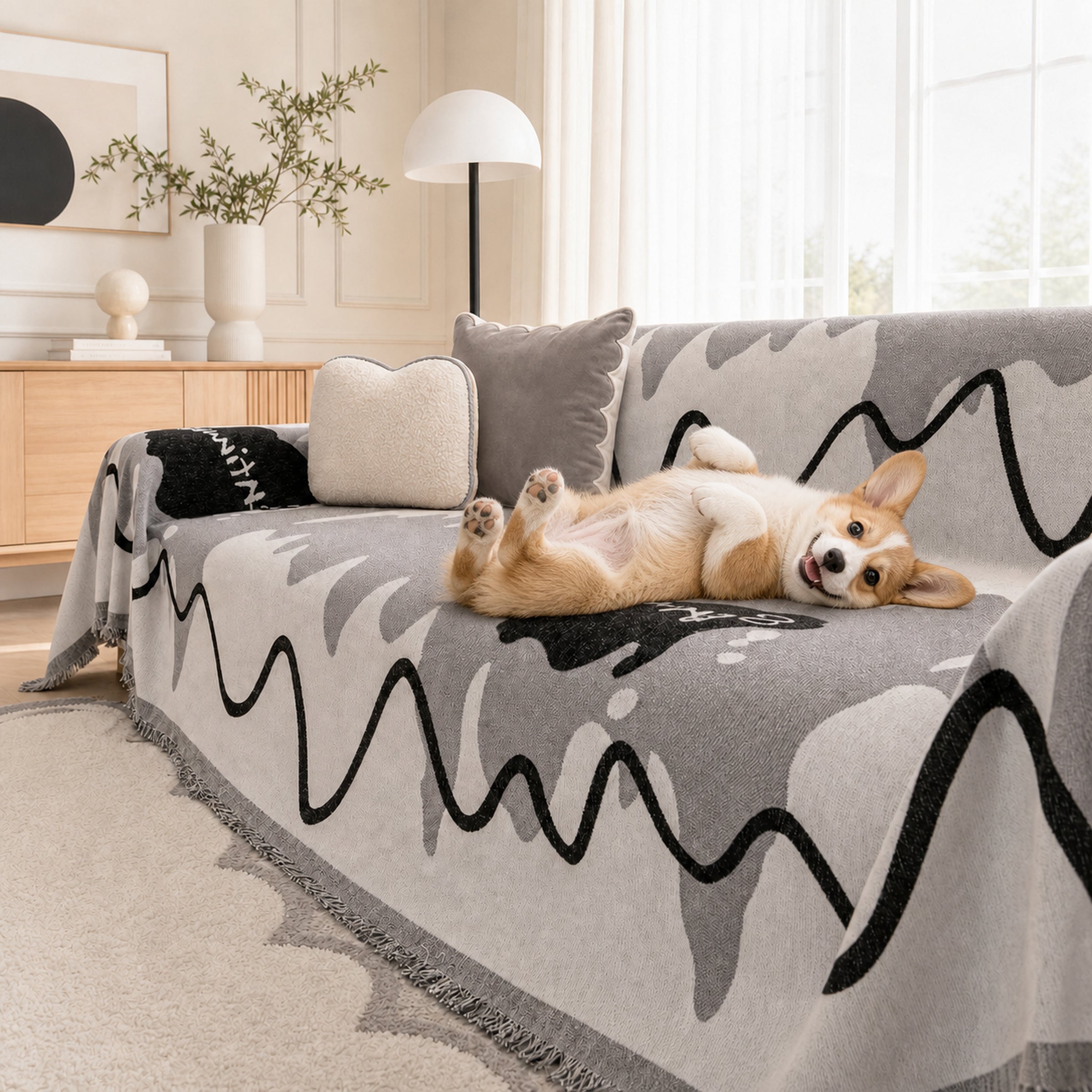 Wavy Chenille Sofa Throw | Scratch-Resistant Pet-Friendly | Sofa Cover