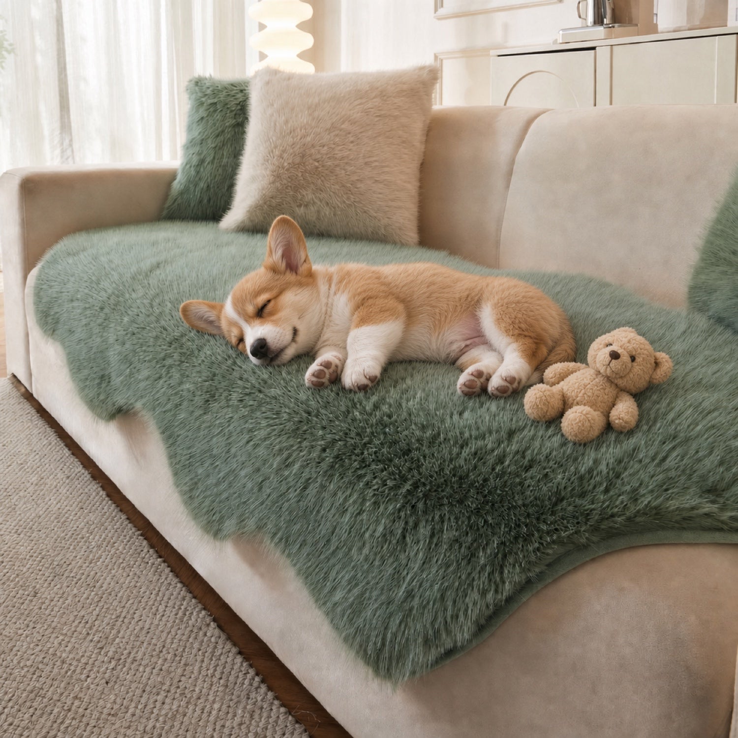 Scandinavian Plush Sofa Cover | Soft Washable Couch Protector | Woofing Deals