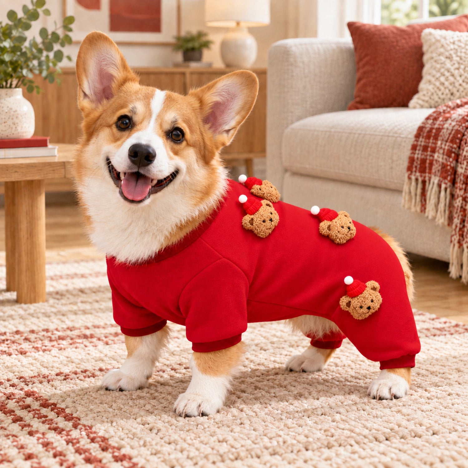 Teddy Bear Large Dog Jumpsuit | Cotton Full-Body Autumn & Winter Outfit