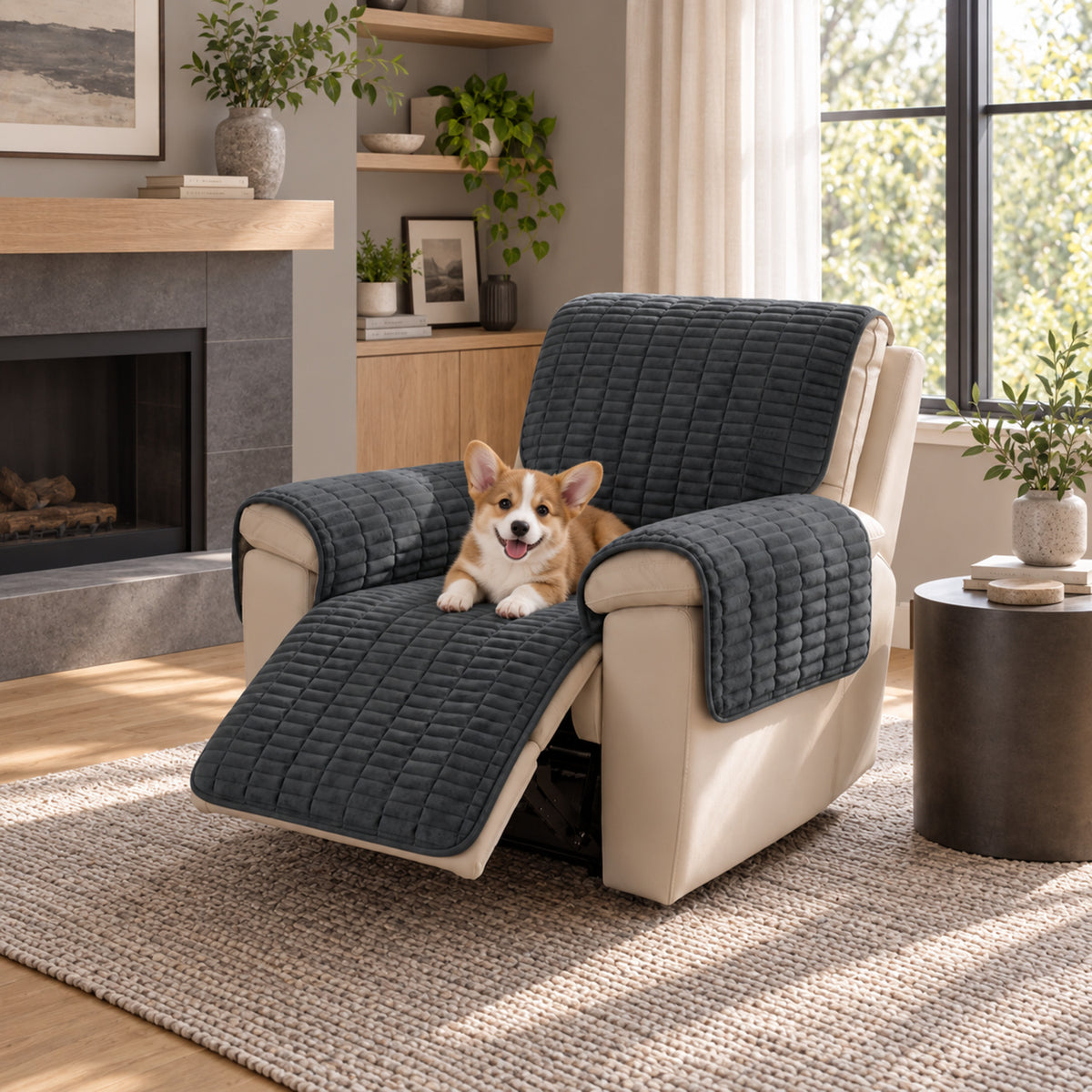 Flannel Recliner Sofa Cover | One-Piece Non-Slip Pet Protector with Elastic Straps