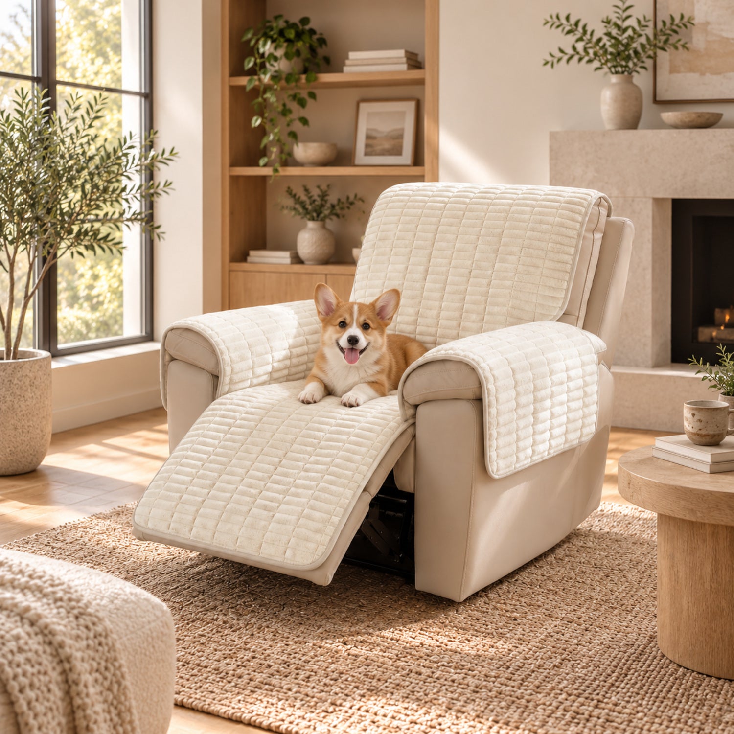 Flannel Recliner Sofa Cover | One-Piece Non-Slip Pet Protector with Elastic Straps