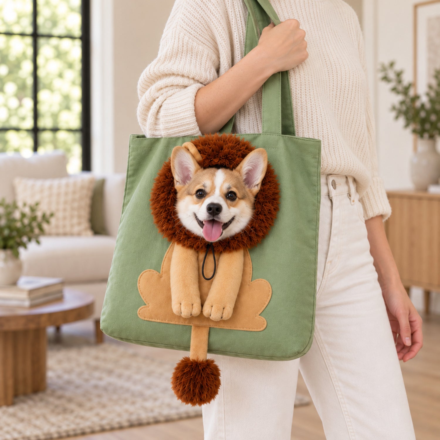 Lion Pet Carrier Tote | Cotton Canvas Shoulder Bag for Small Dogs & Cats