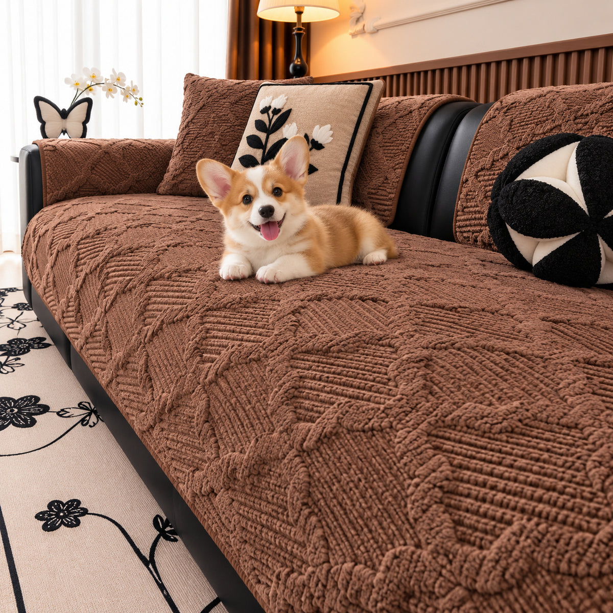 Plush Sofa Cover | Non-Slip Sofa Protector | Sculpted Weave | Machine Washable