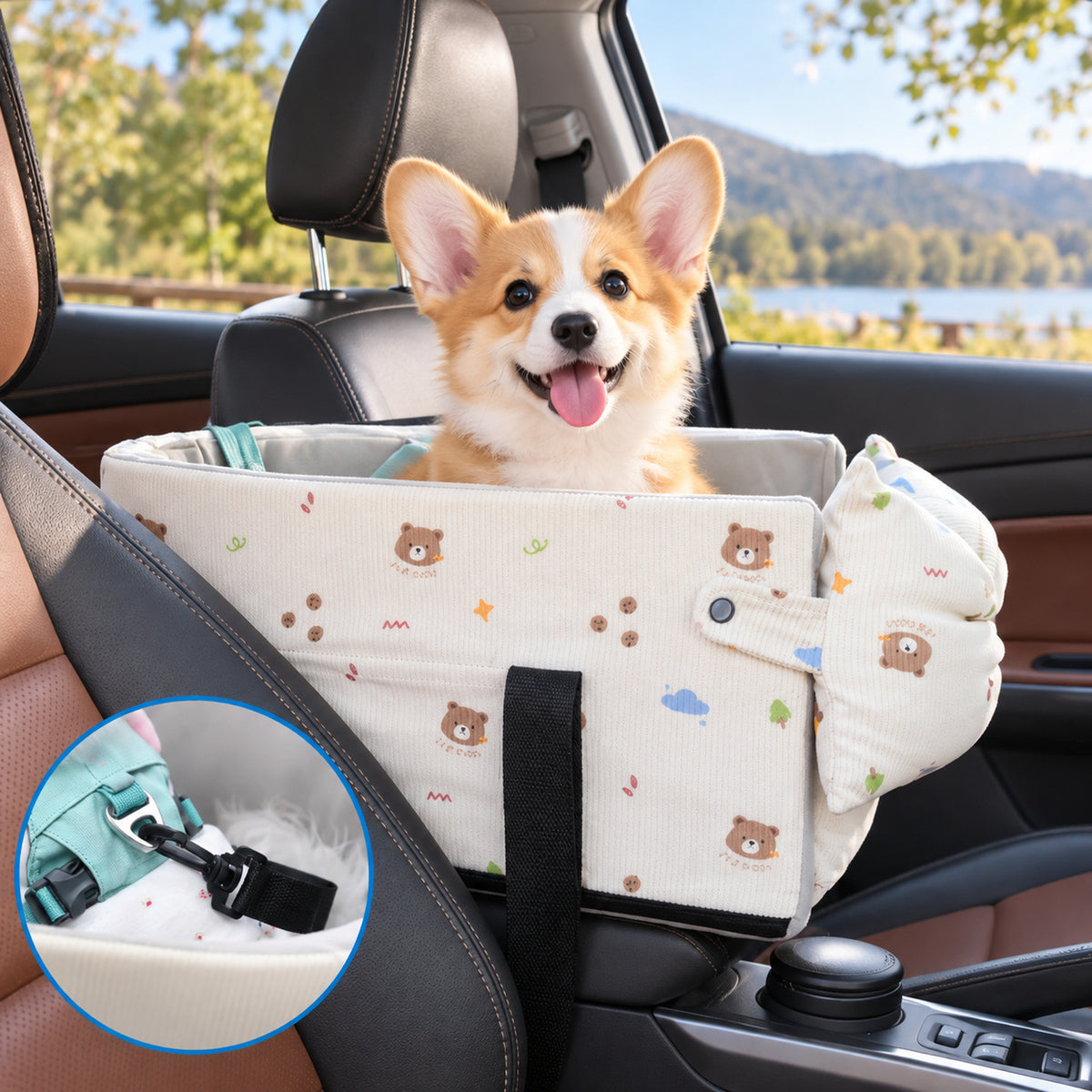 Dog Car Seat & Cat Carrier | Bear Buddy | Washable Corduroy Cover