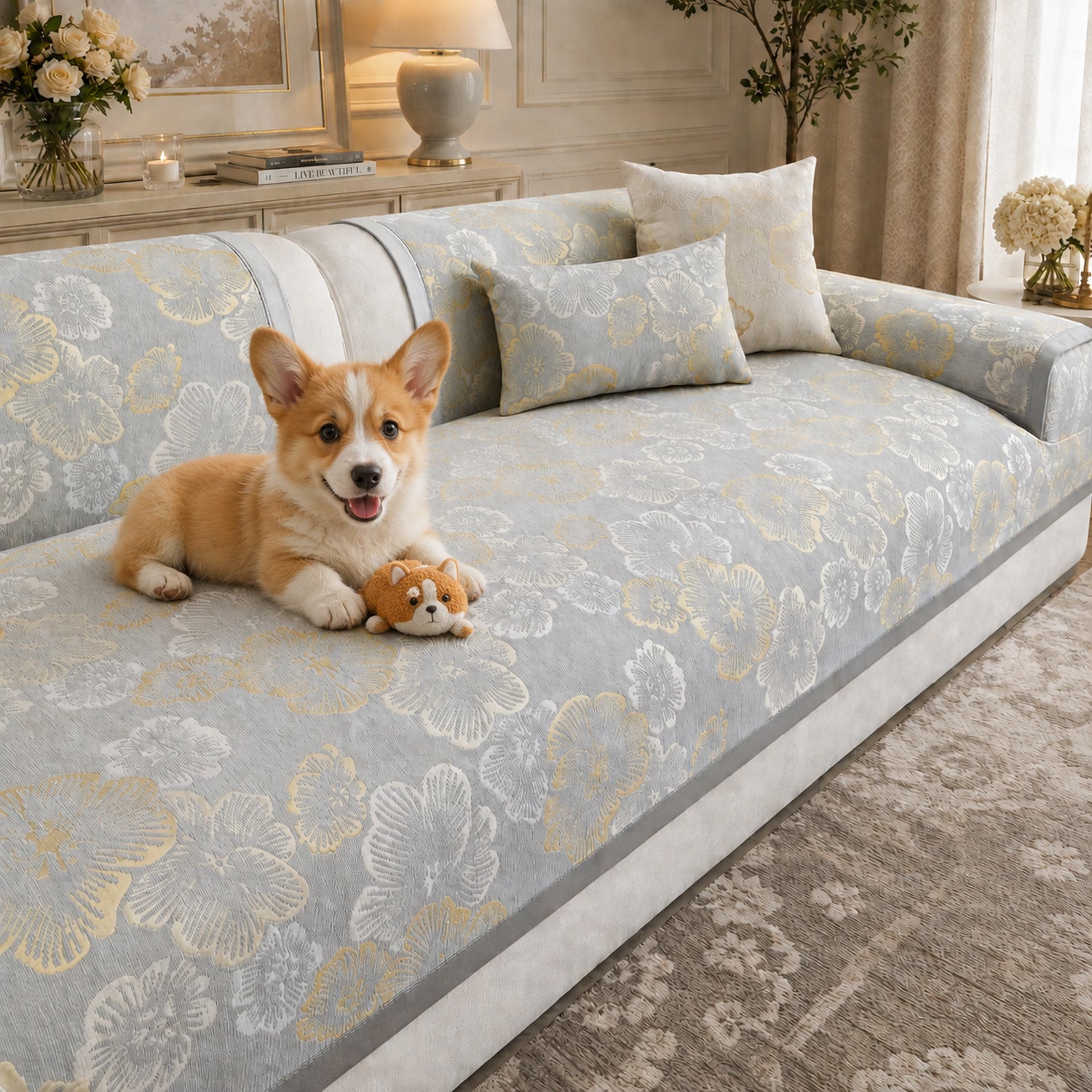 Gilded Blossom Sofa Protector | Non-Slip Washable All-Season Cover