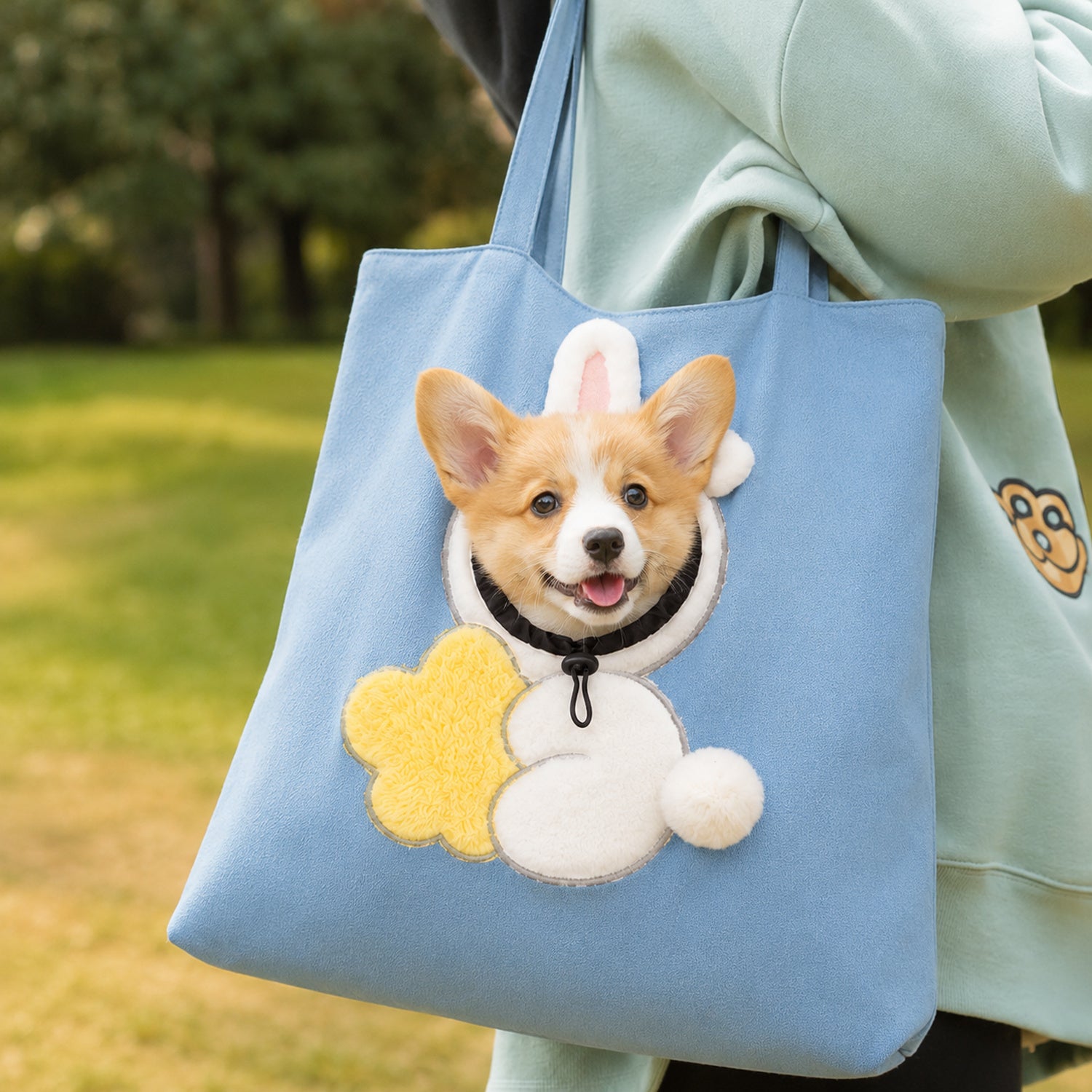 Novelty Pet Carrier Tote | Canvas Shoulder Bag | Adjustable Opening & Safety Clip