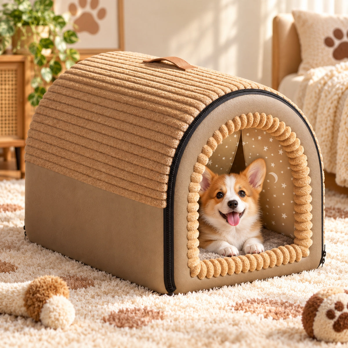 Dog Bed & Cat Bed | Cosy Cabin Pet House | Soft Plush & Removable Cushion