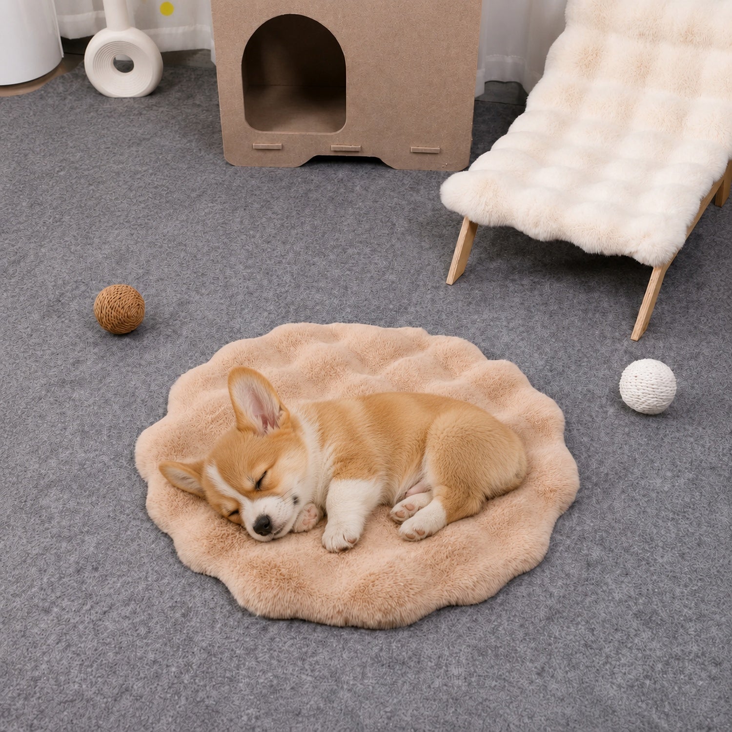 Flower Pet Mat | Thick Plush Round Bed | Washable Anti-Slip Cushion for Cats & Dogs
