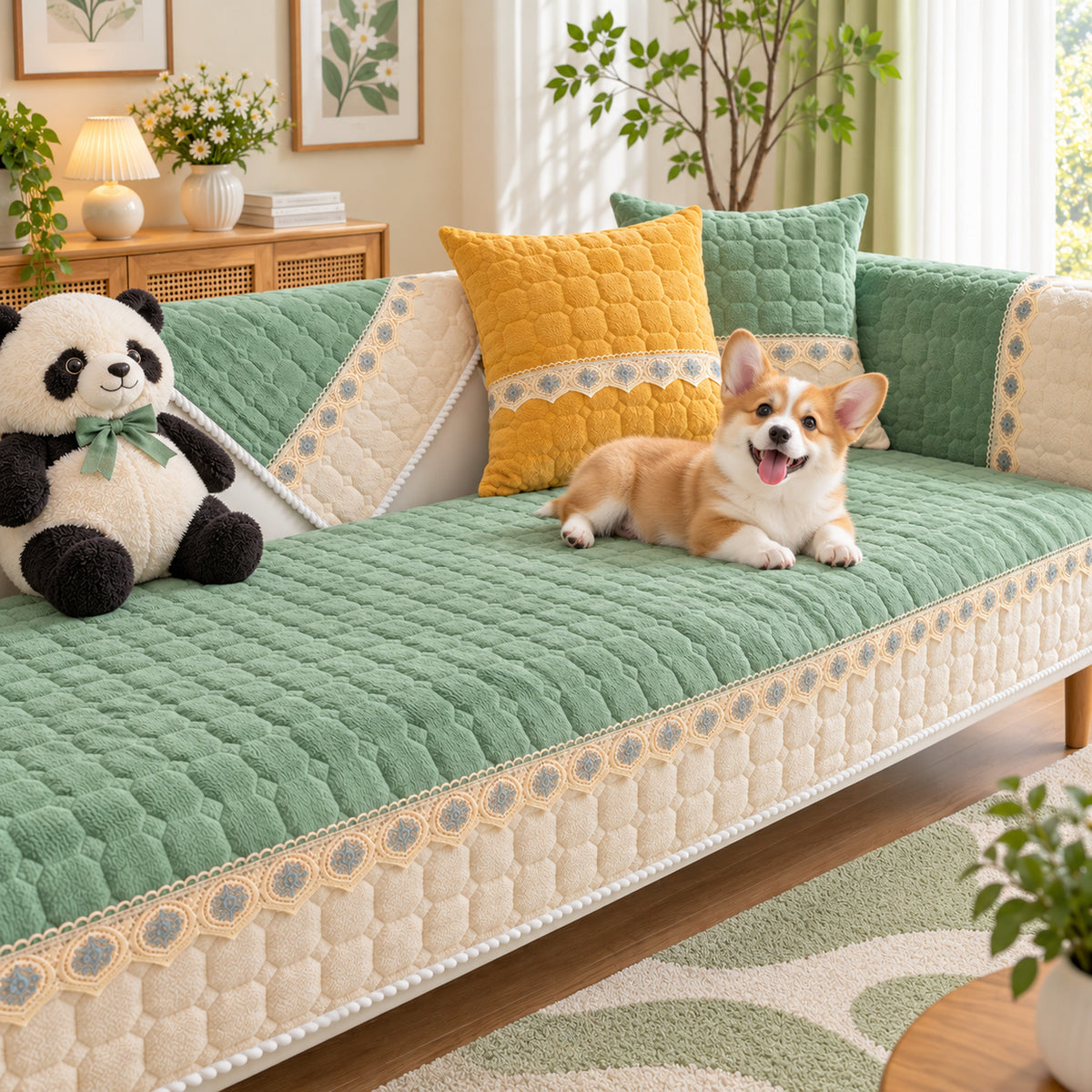 Honeycomb Sofa Cover | Quilted Corduroy | Non-Slip Washable Sofa Protector