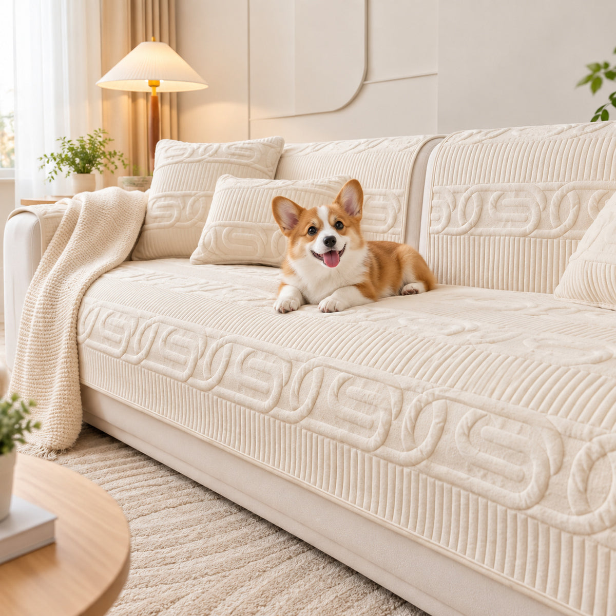 Sofa Cover | Love Lock Quilted Velour | Non-Slip Sofa Protector