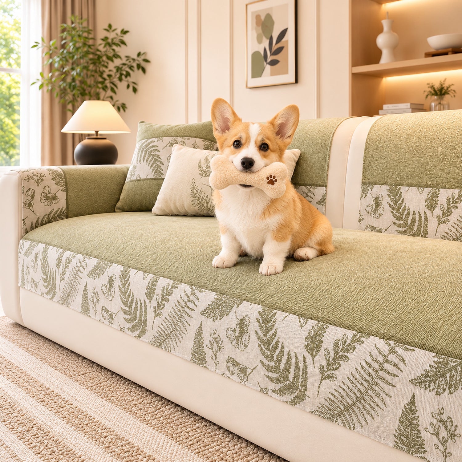 Botanical Chenille Sofa Protector | Breathable Non-Slip Washable Cover