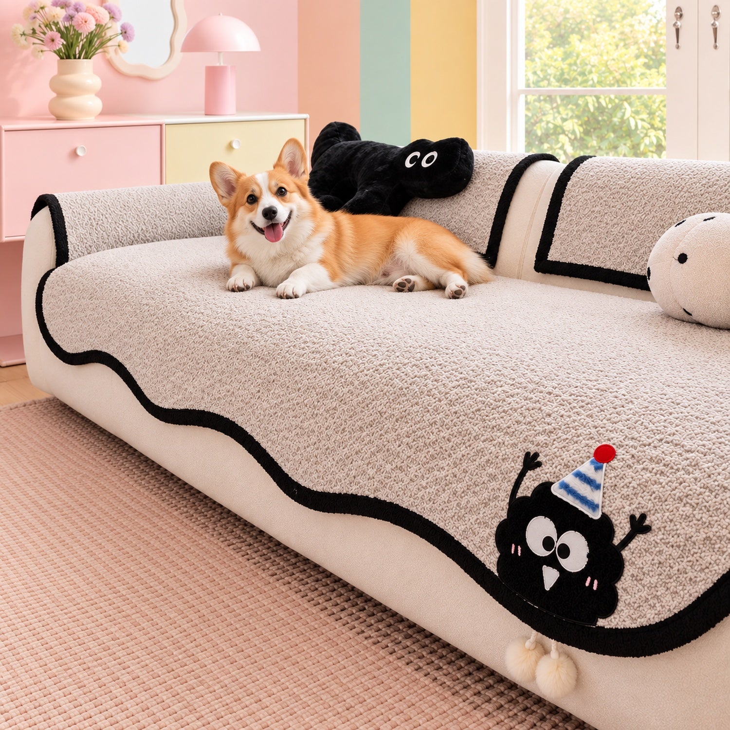Cheeky Monster Chenille Sofa Protector | Water-Resistant Non-Slip Cover